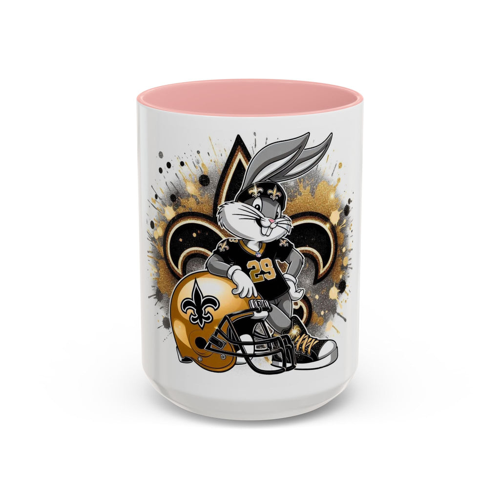 Football Bunny Fan Coffee Mug — Black & Gold Accent 11/15oz