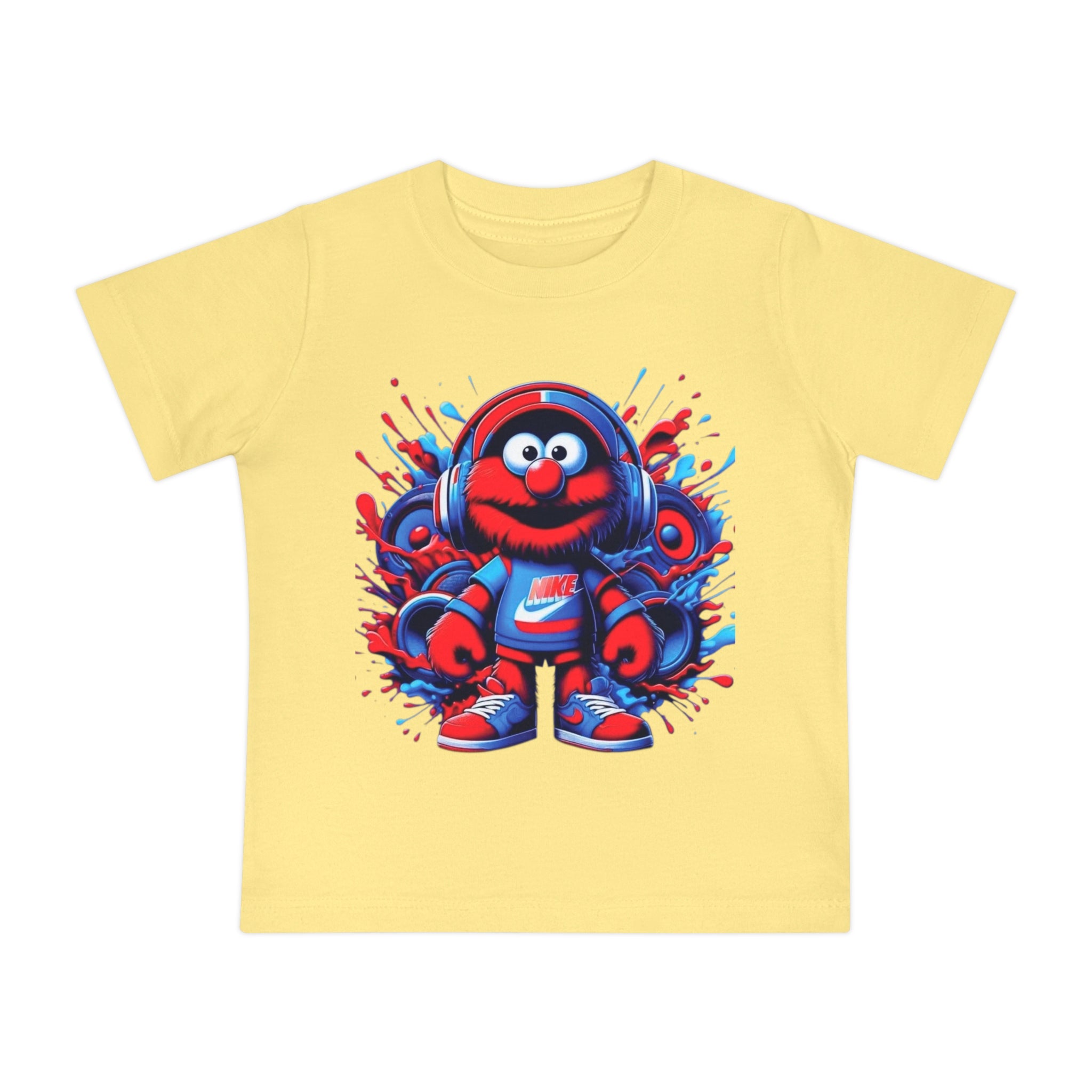 Baby T-Shirt — Cute Red Fuzzy Character DJ Graphic Tee for Infants