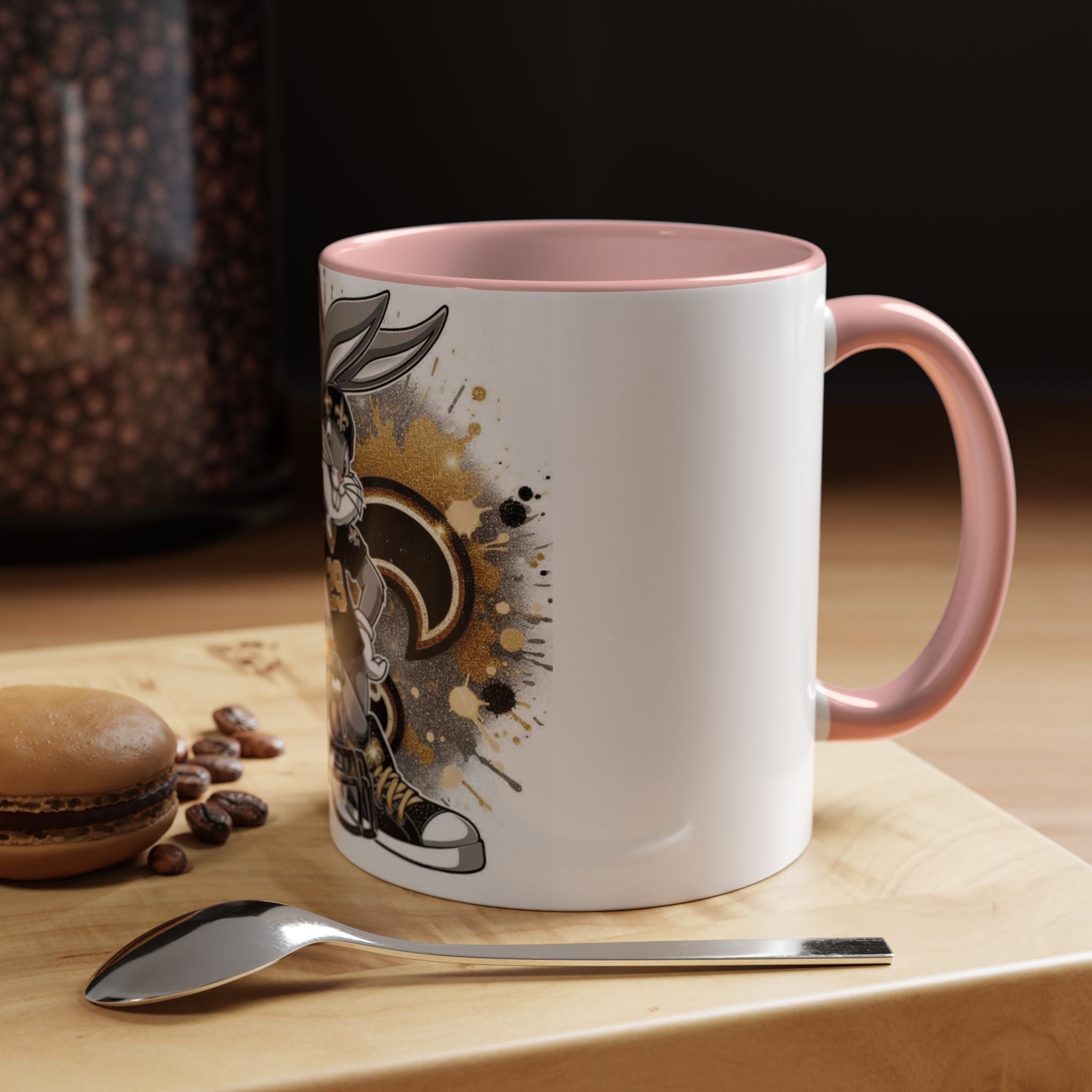 Football Bunny Fan Coffee Mug — Black & Gold Accent 11/15oz