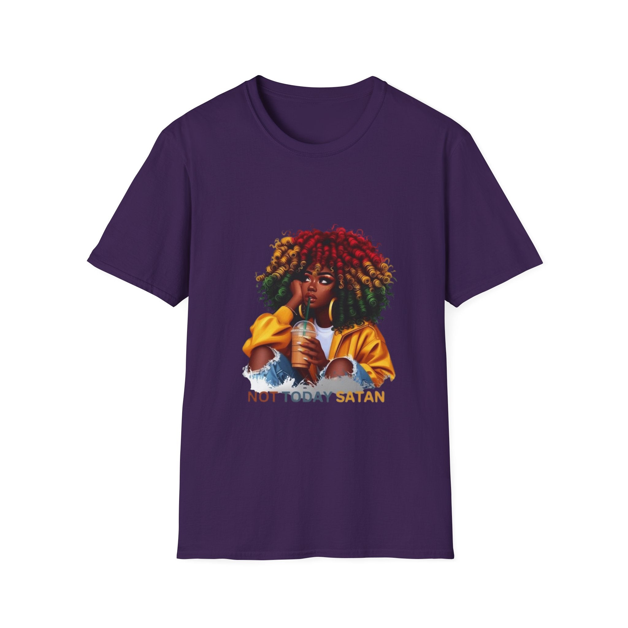 Not Today Satan graphic T-Shirt | Black Girl Magic afro illustration