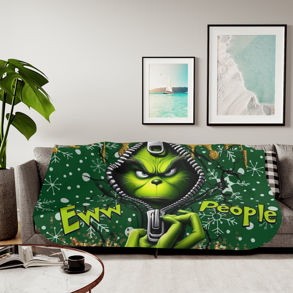 Grinch "Eww People" Sherpa Blanket — Cozy Holiday Anti-Social Throw