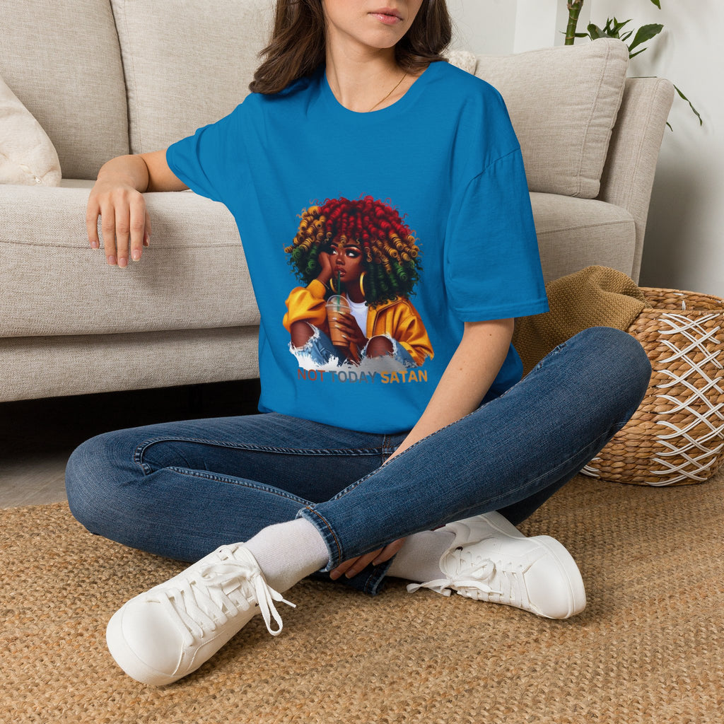 Not Today Satan graphic T-Shirt | Black Girl Magic afro illustration
