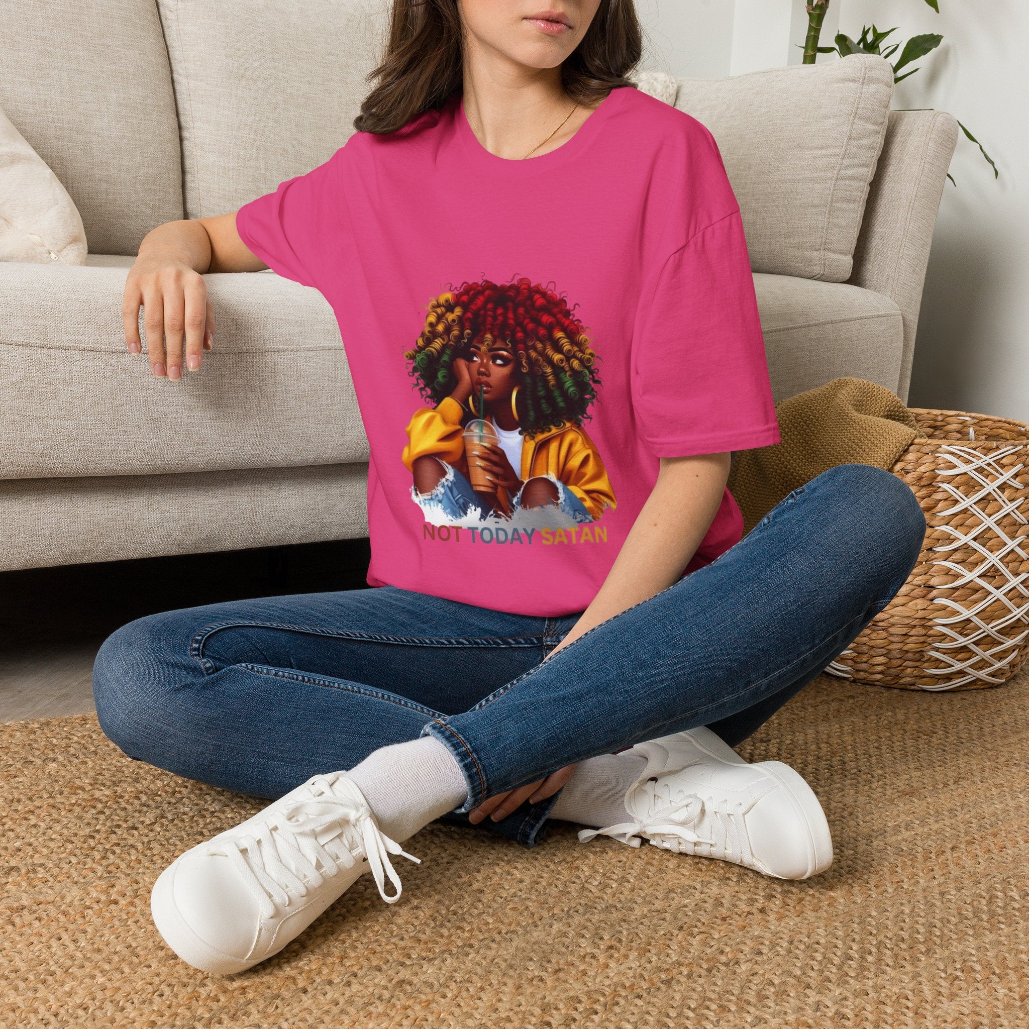 Not Today Satan graphic T-Shirt | Black Girl Magic afro illustration