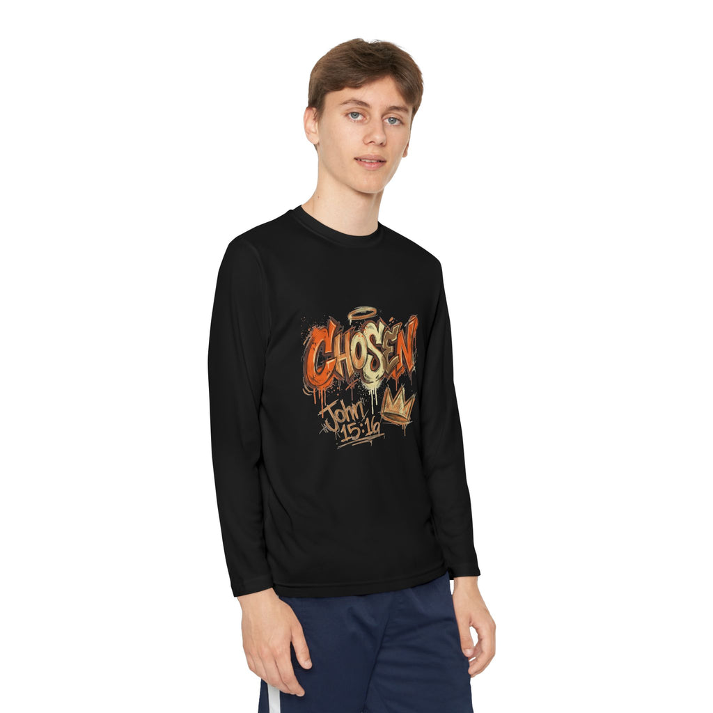 Youth Long Sleeve Tee — "Chosen" Graffiti Christian Shirt (John 15:16)