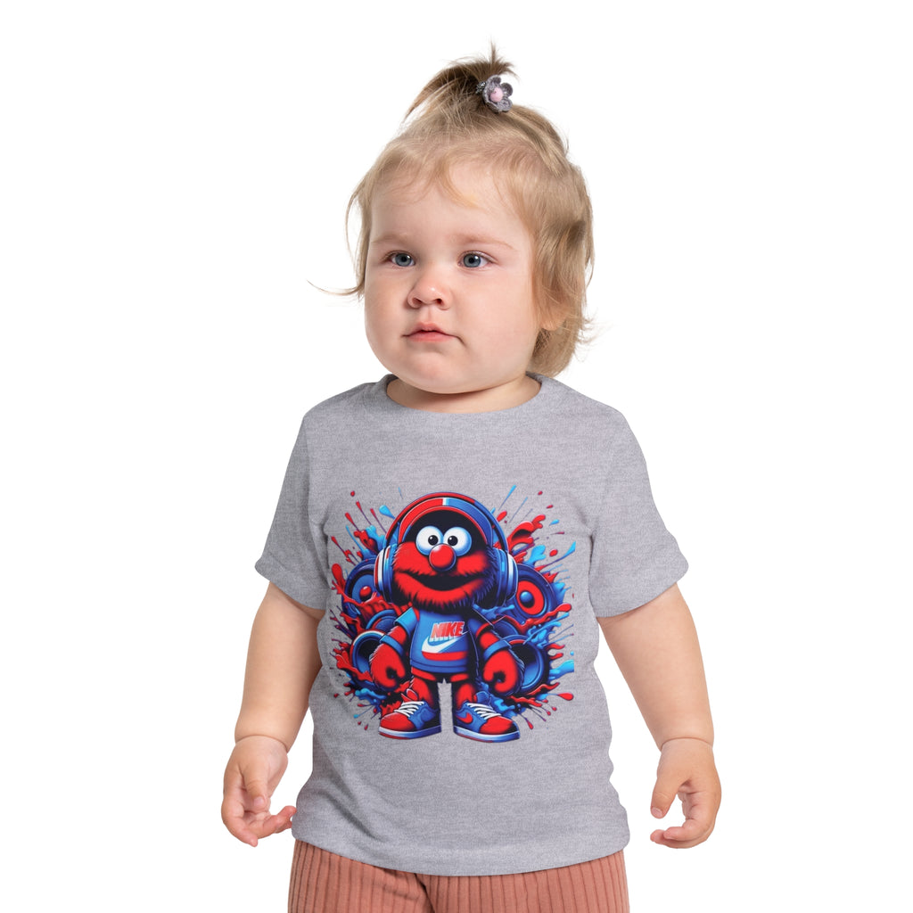 Baby T-Shirt — Cute Red Fuzzy Character DJ Graphic Tee for Infants