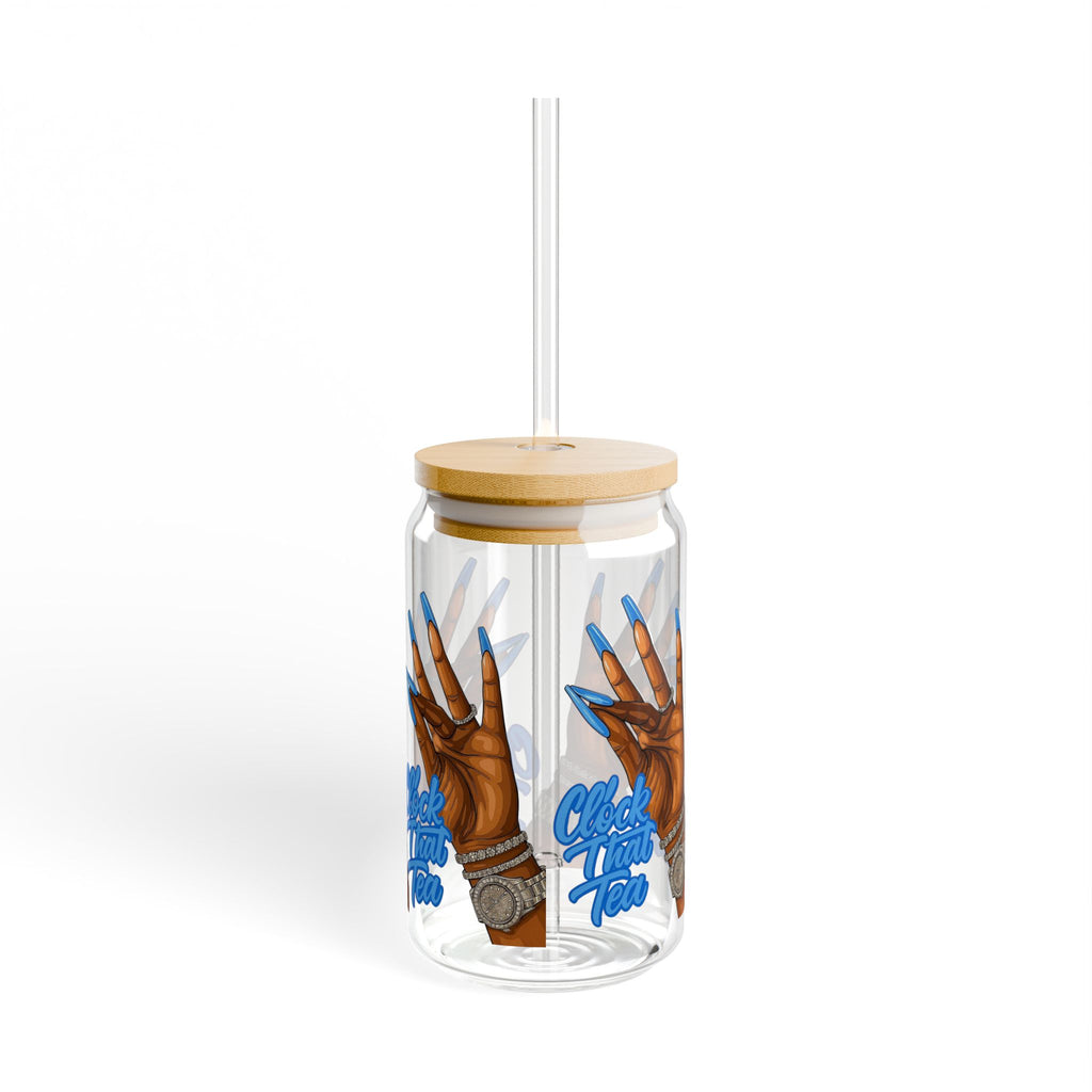 16oz Sipper Glass — 'Check Your Tone' Blue Nails Design