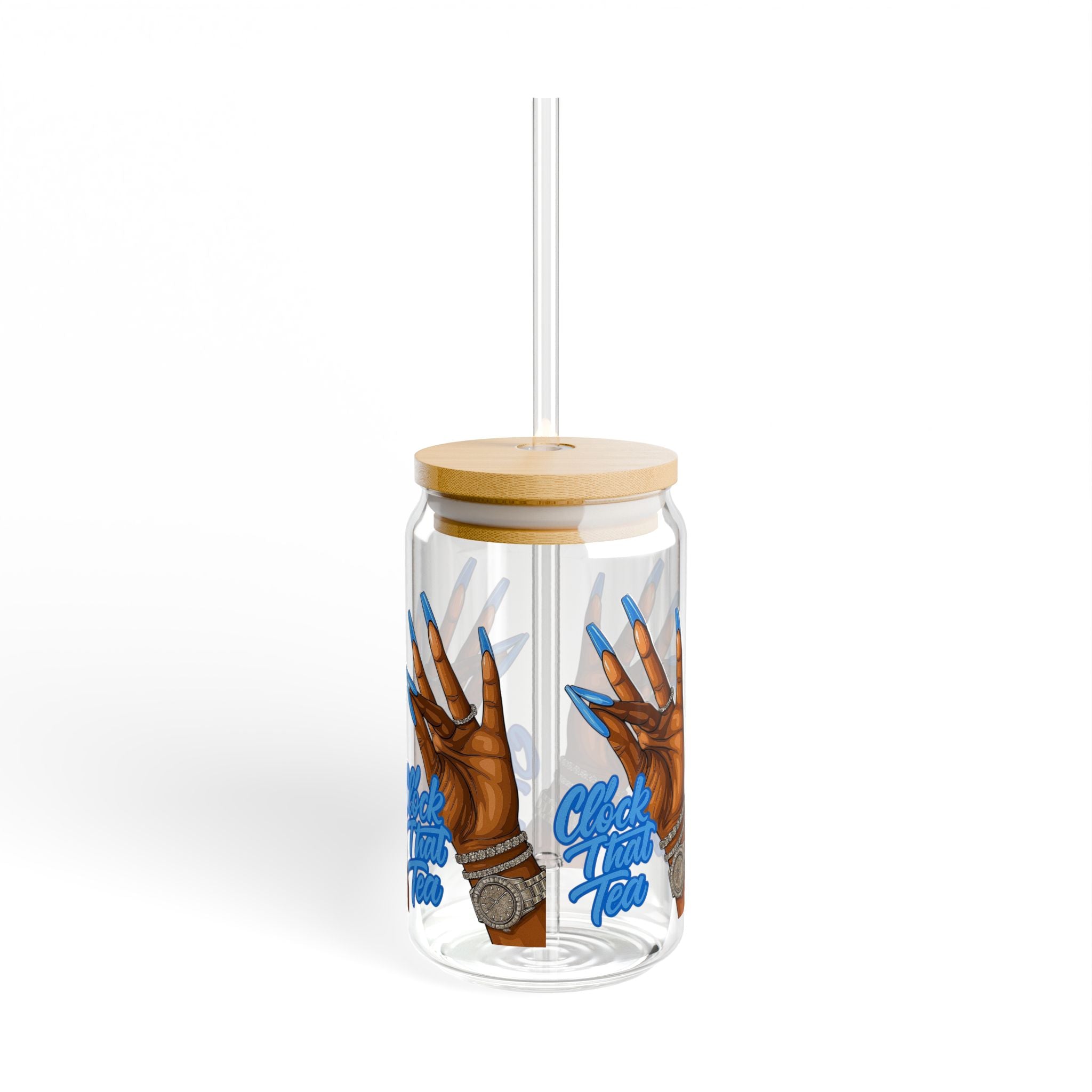 16oz Sipper Glass — 'Check Your Tone' Blue Nails Design