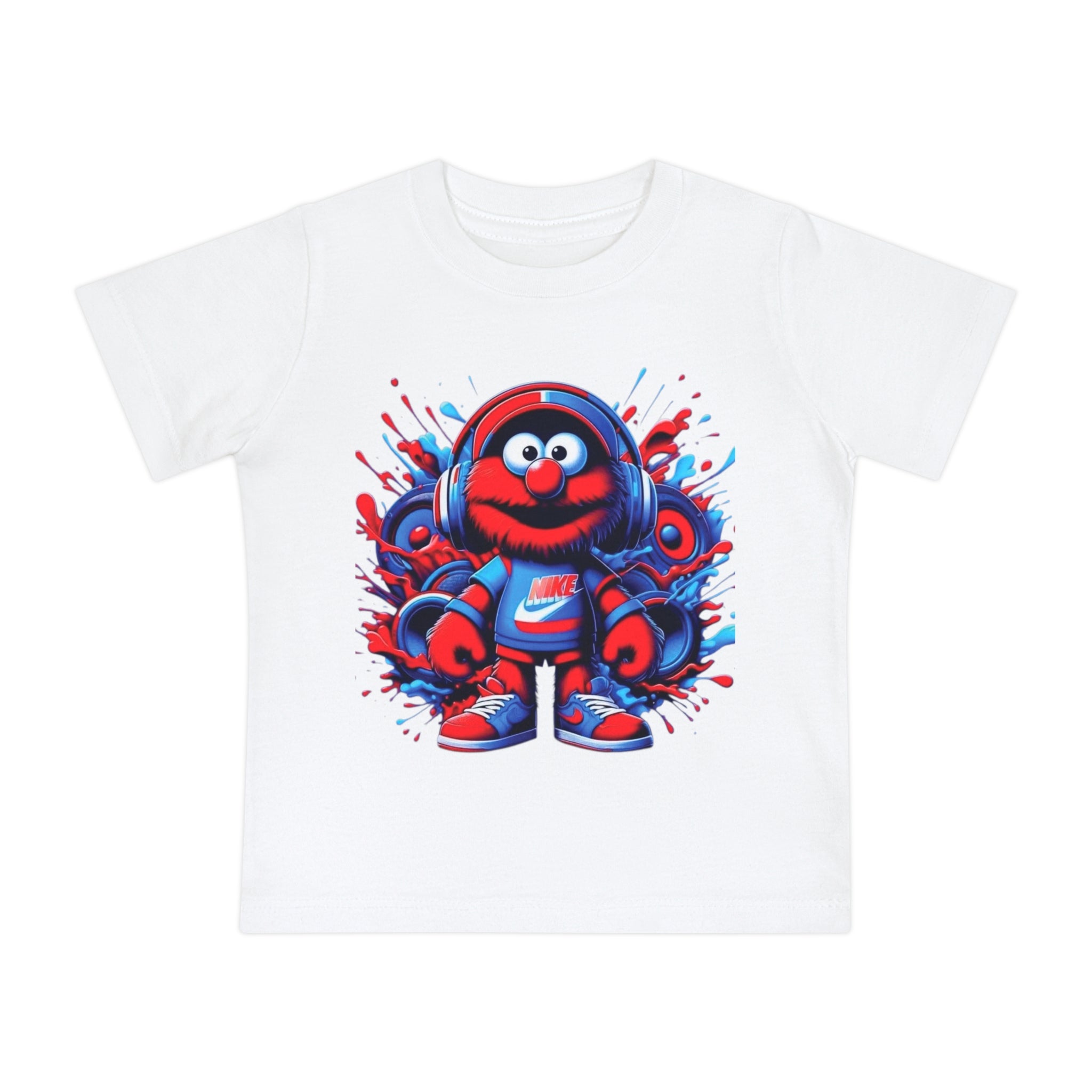 Baby T-Shirt — Cute Red Fuzzy Character DJ Graphic Tee for Infants