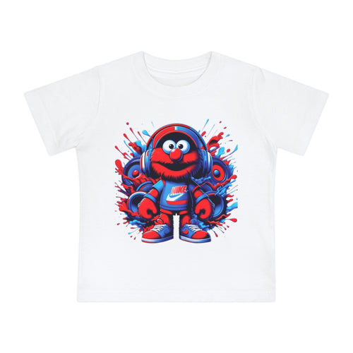Baby T-Shirt — Cute Red Fuzzy Character DJ Graphic Tee for Infants