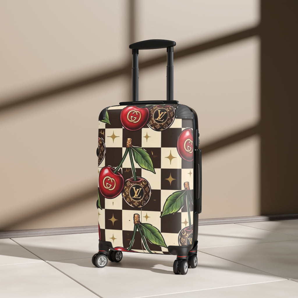 Designer Cherry Check Suitcase – Luxury Retro Cherry Luggage