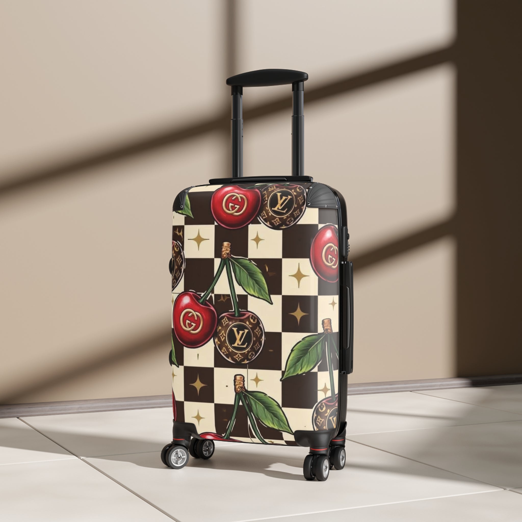 Designer Cherry Check Suitcase – Luxury Retro Cherry Luggage