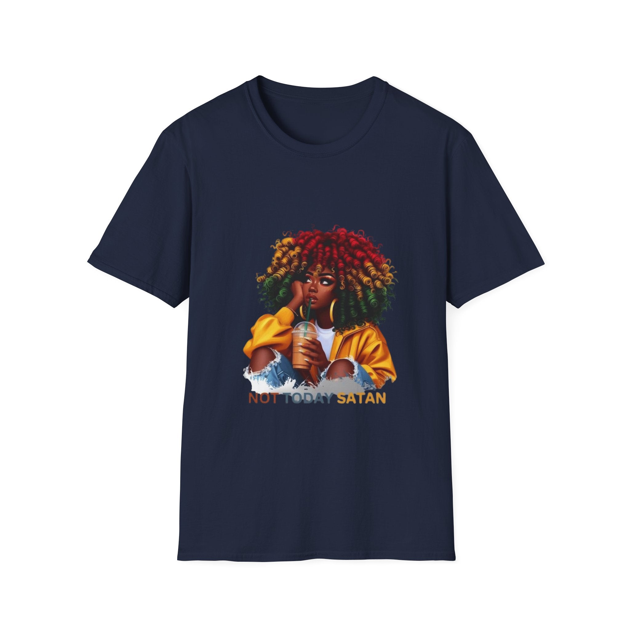 Not Today Satan graphic T-Shirt | Black Girl Magic afro illustration