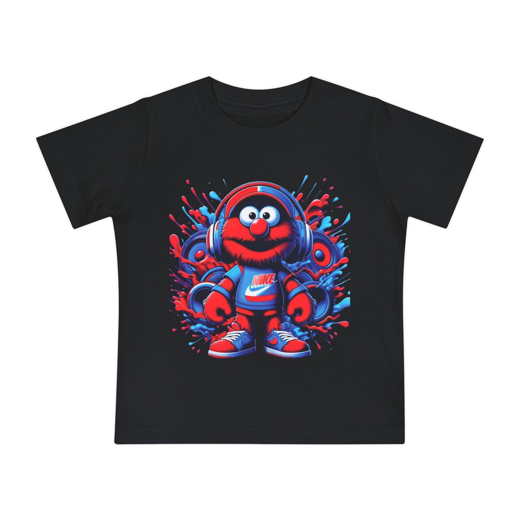 Baby T-Shirt — Cute Red Fuzzy Character DJ Graphic Tee for Infants