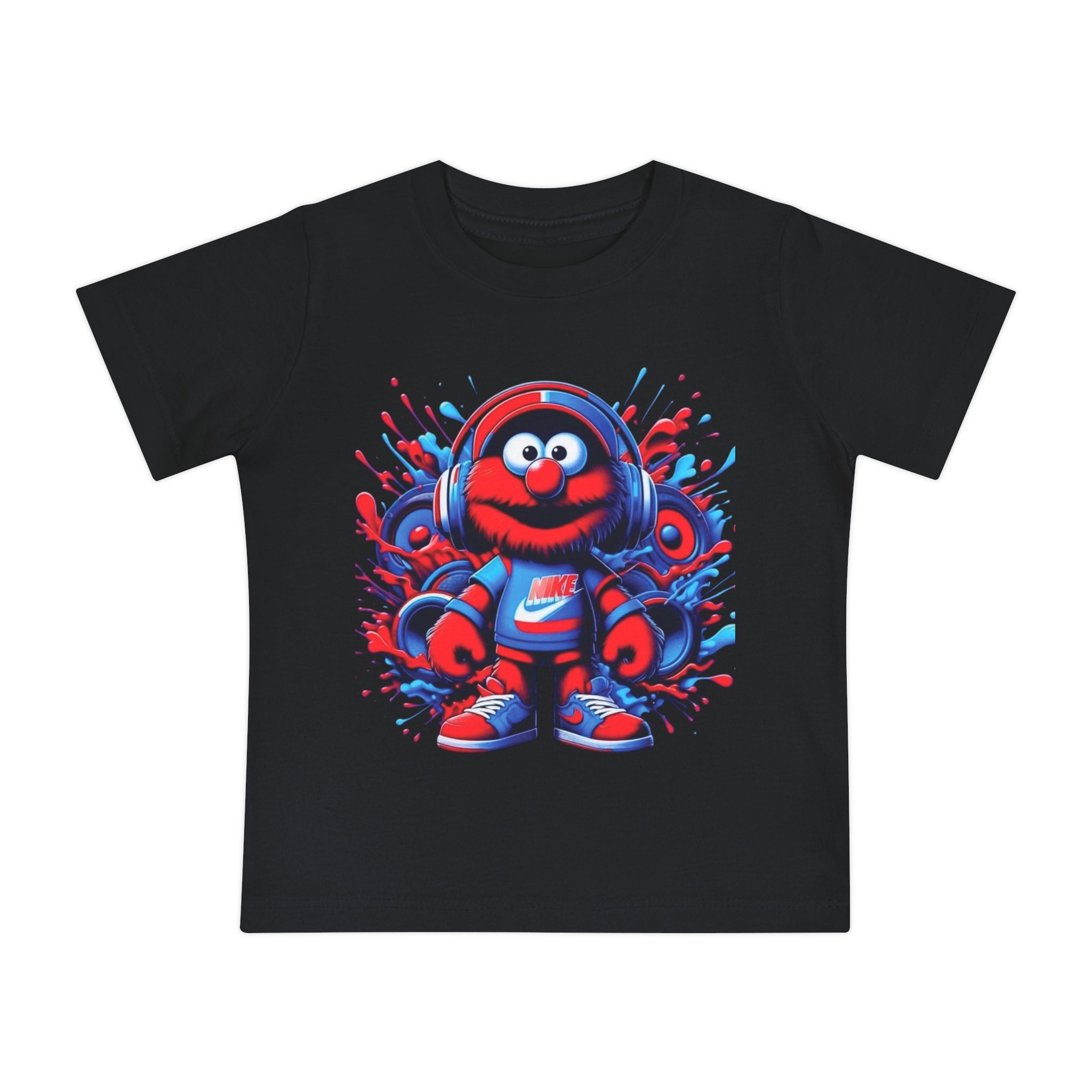 Baby T-Shirt — Cute Red Fuzzy Character DJ Graphic Tee for Infants
