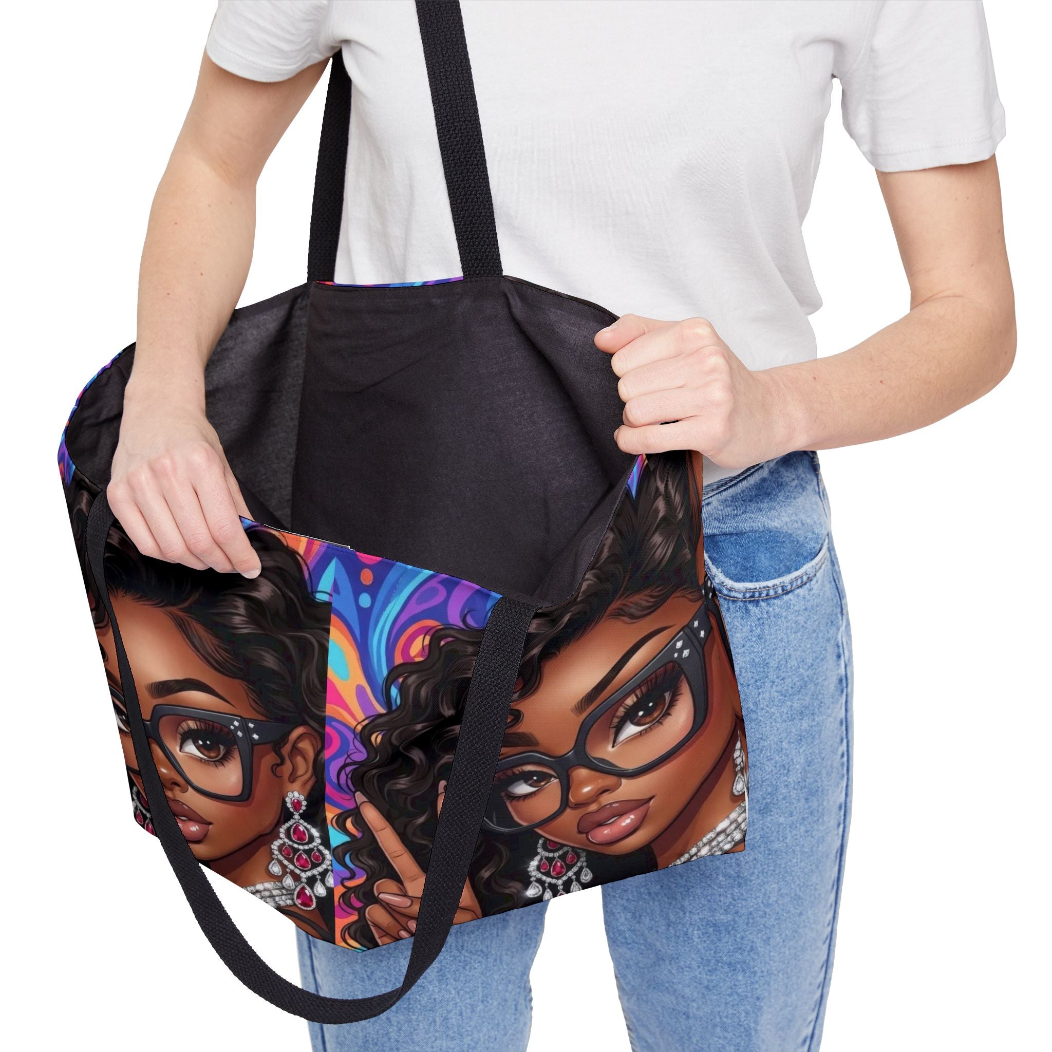 Weekender Tote Bag — Afro Chic Girl Peace Sign Printed Beach & Travel Tote