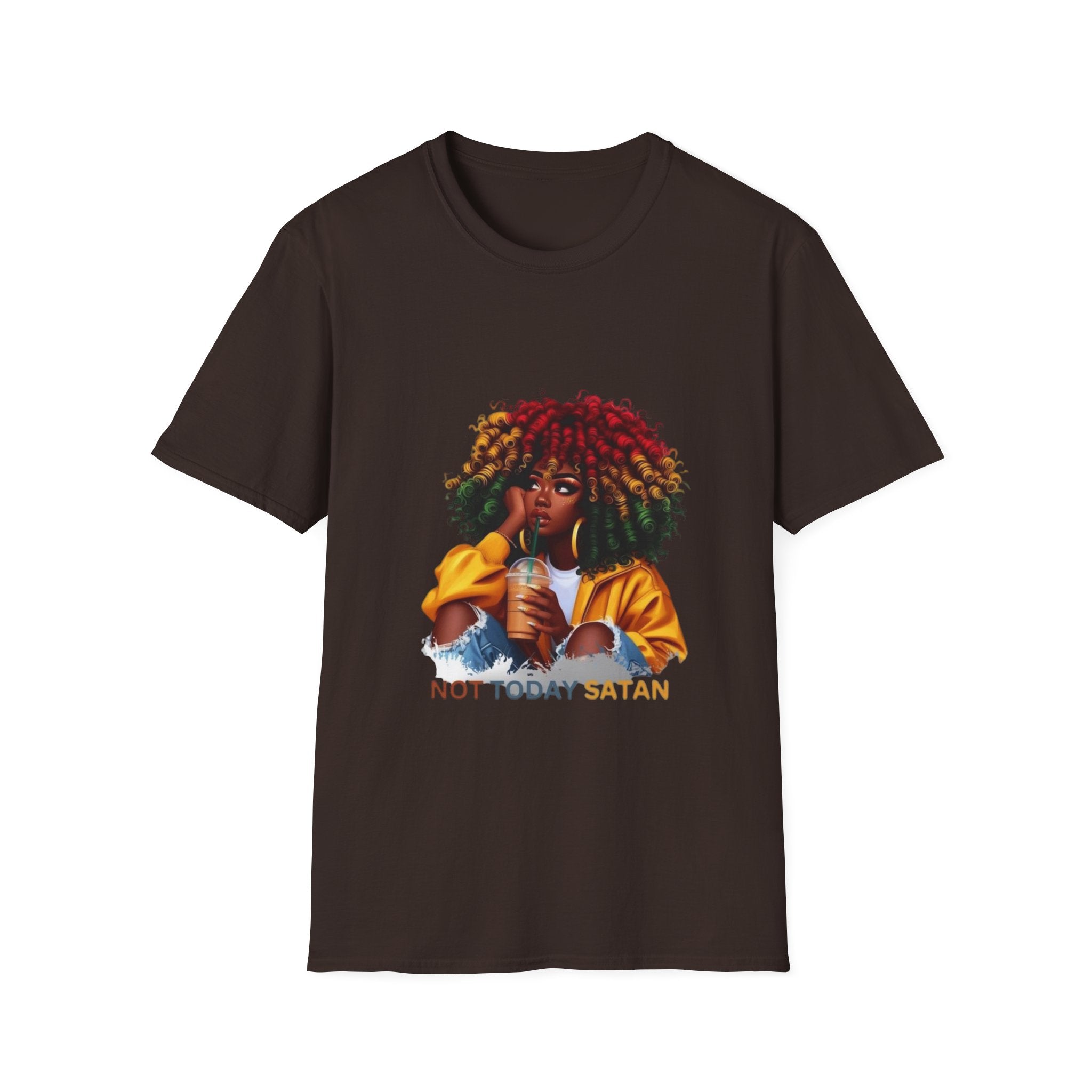 Not Today Satan graphic T-Shirt | Black Girl Magic afro illustration