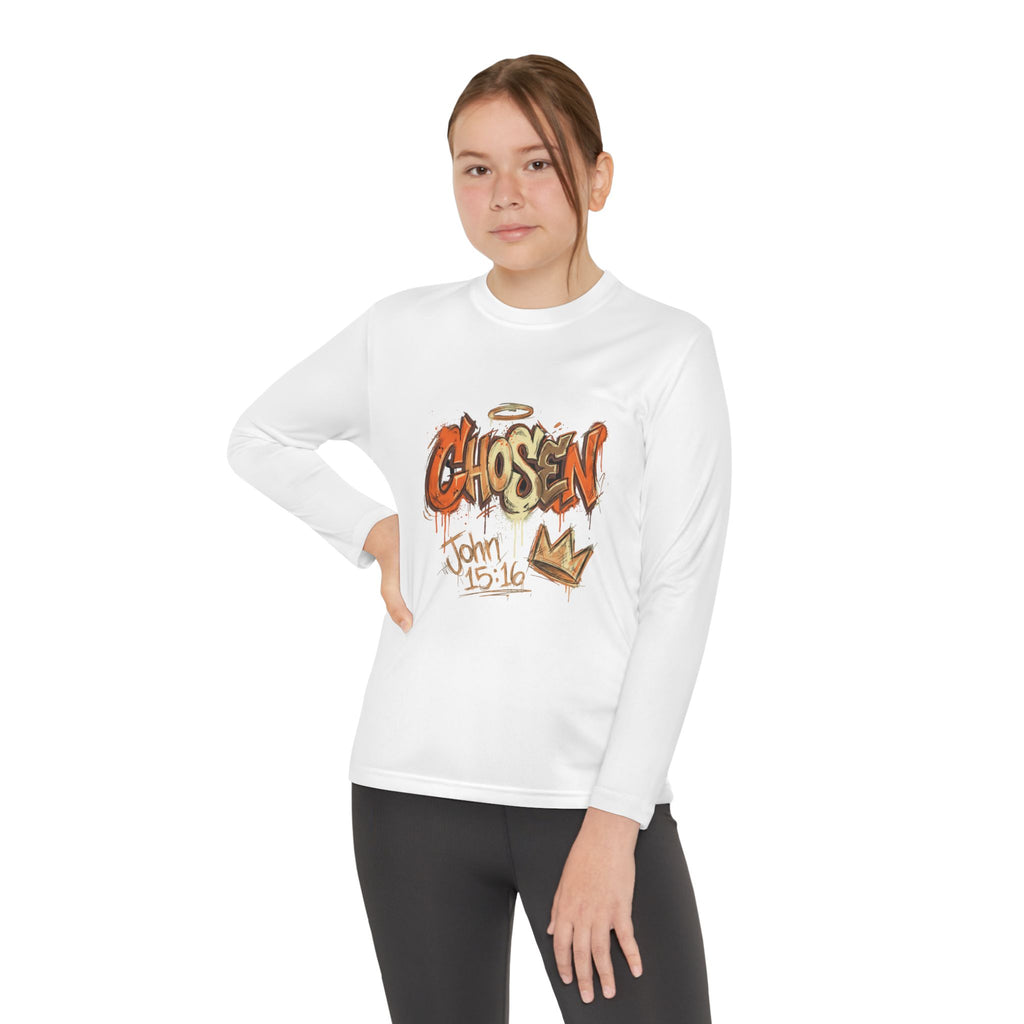 Youth Long Sleeve Tee — "Chosen" Graffiti Christian Shirt (John 15:16)