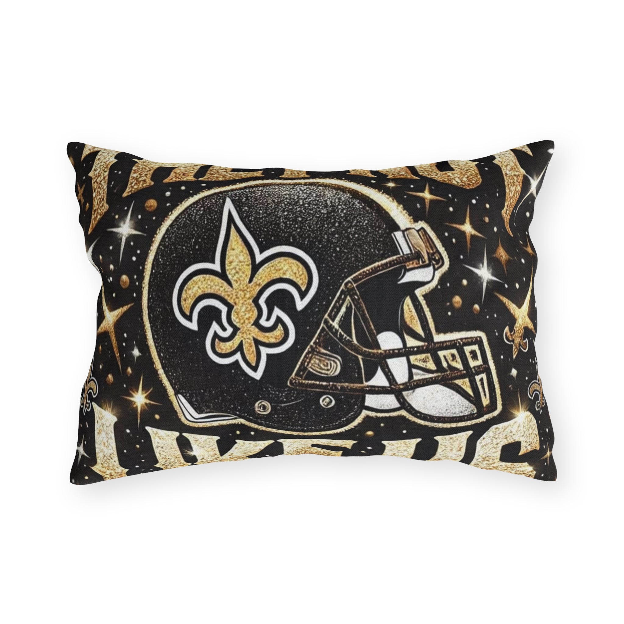 New Orleans Saints Decorative Outdoor Pillow — "They're Not Like Us" Football Helmet Design