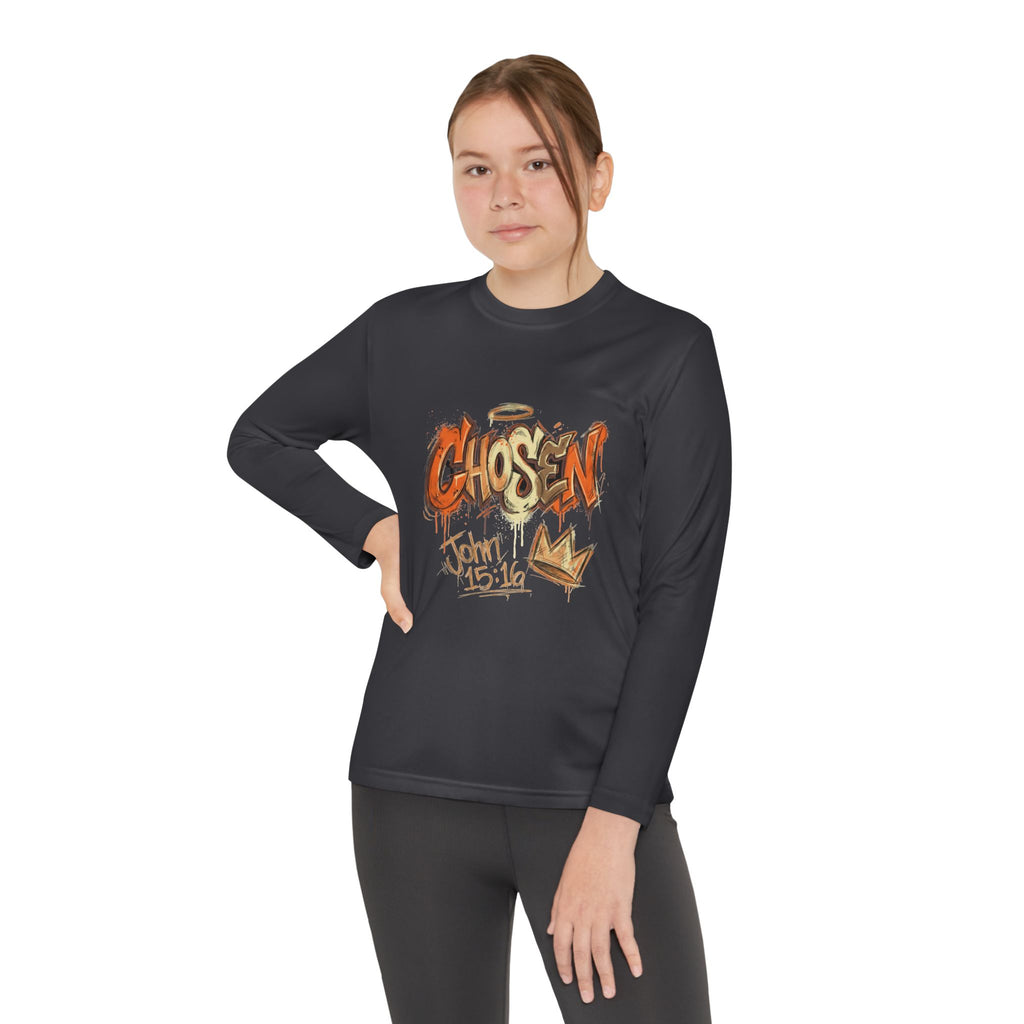 Youth Long Sleeve Tee — "Chosen" Graffiti Christian Shirt (John 15:16)