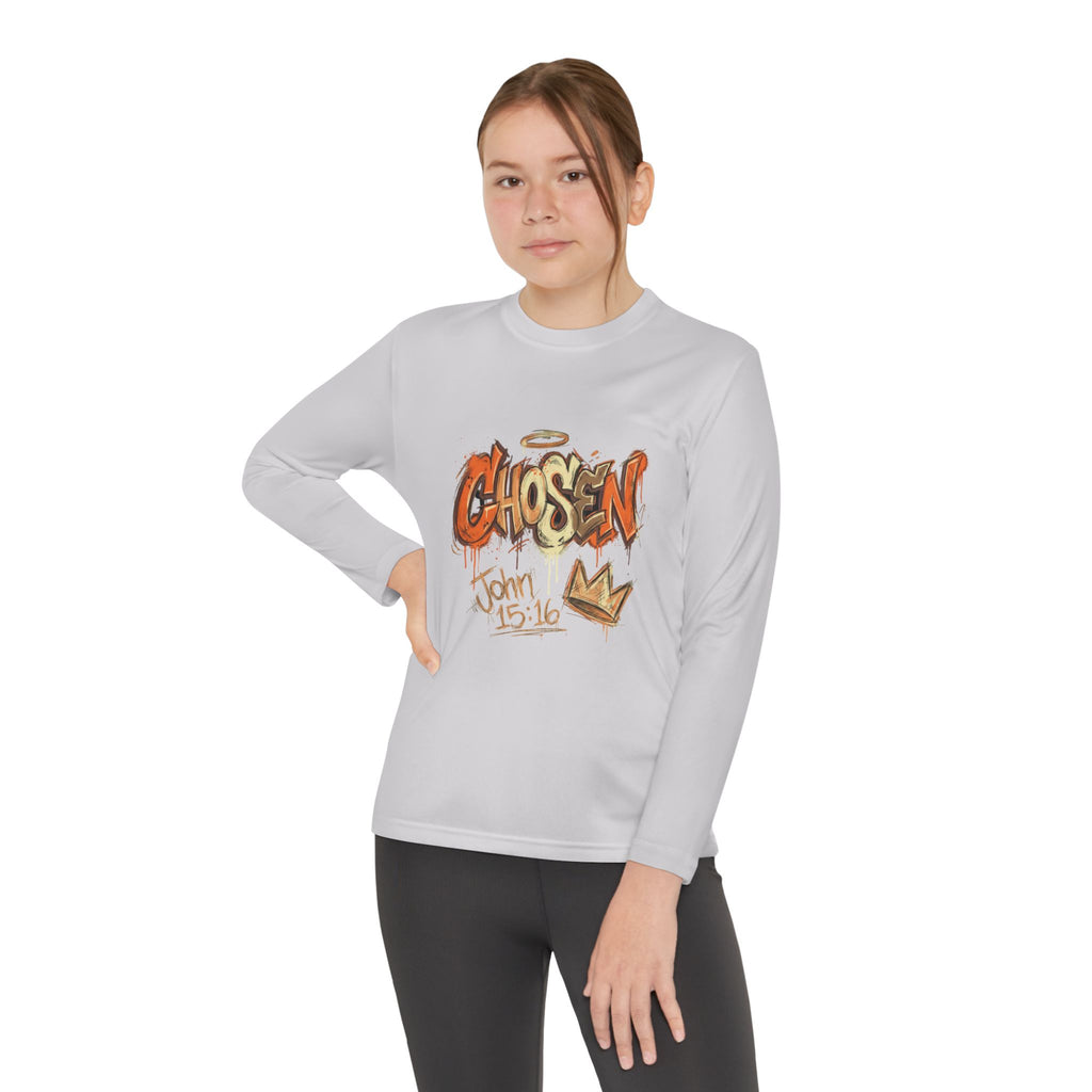 Youth Long Sleeve Tee — "Chosen" Graffiti Christian Shirt (John 15:16)