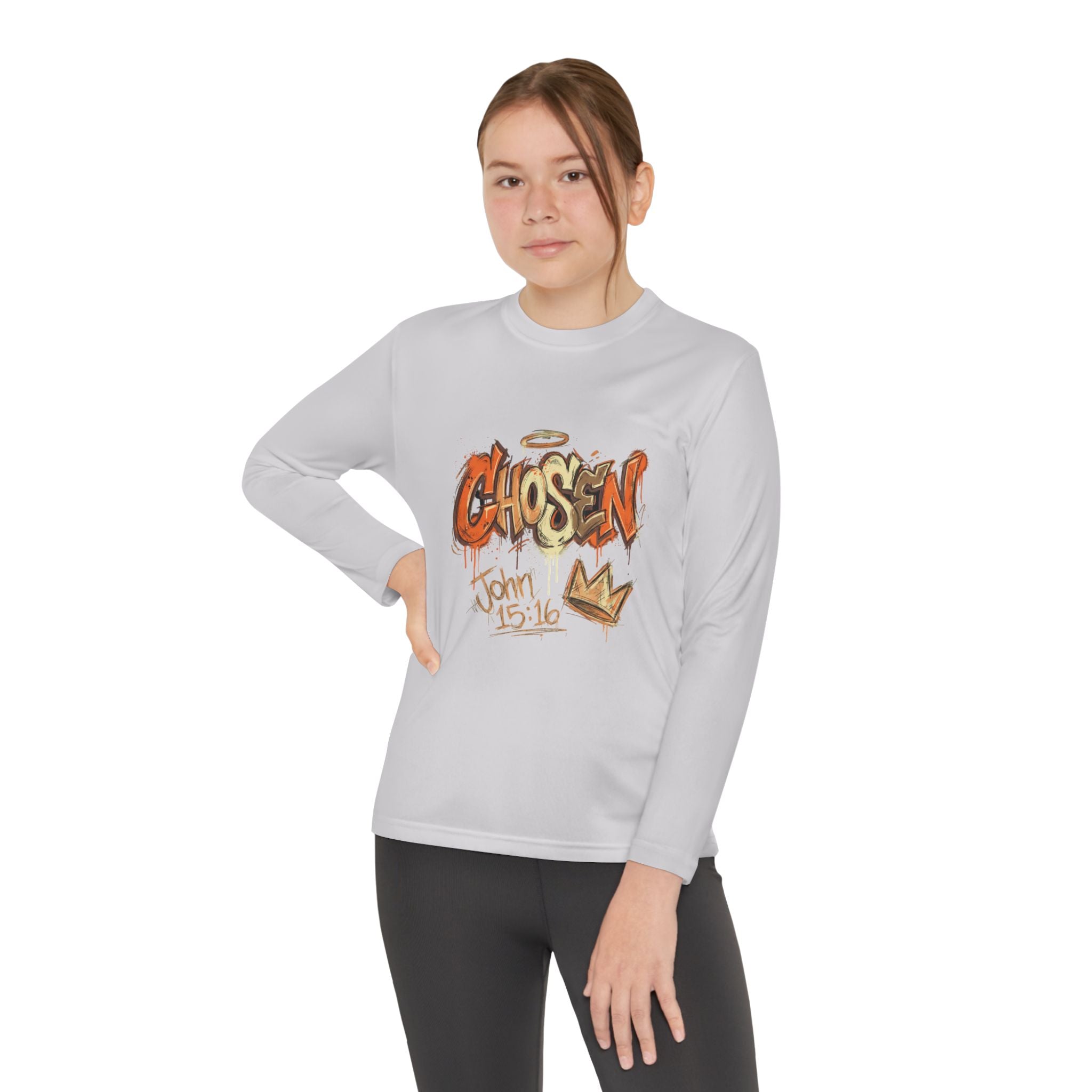 Youth Long Sleeve Tee — "Chosen" Graffiti Christian Shirt (John 15:16)
