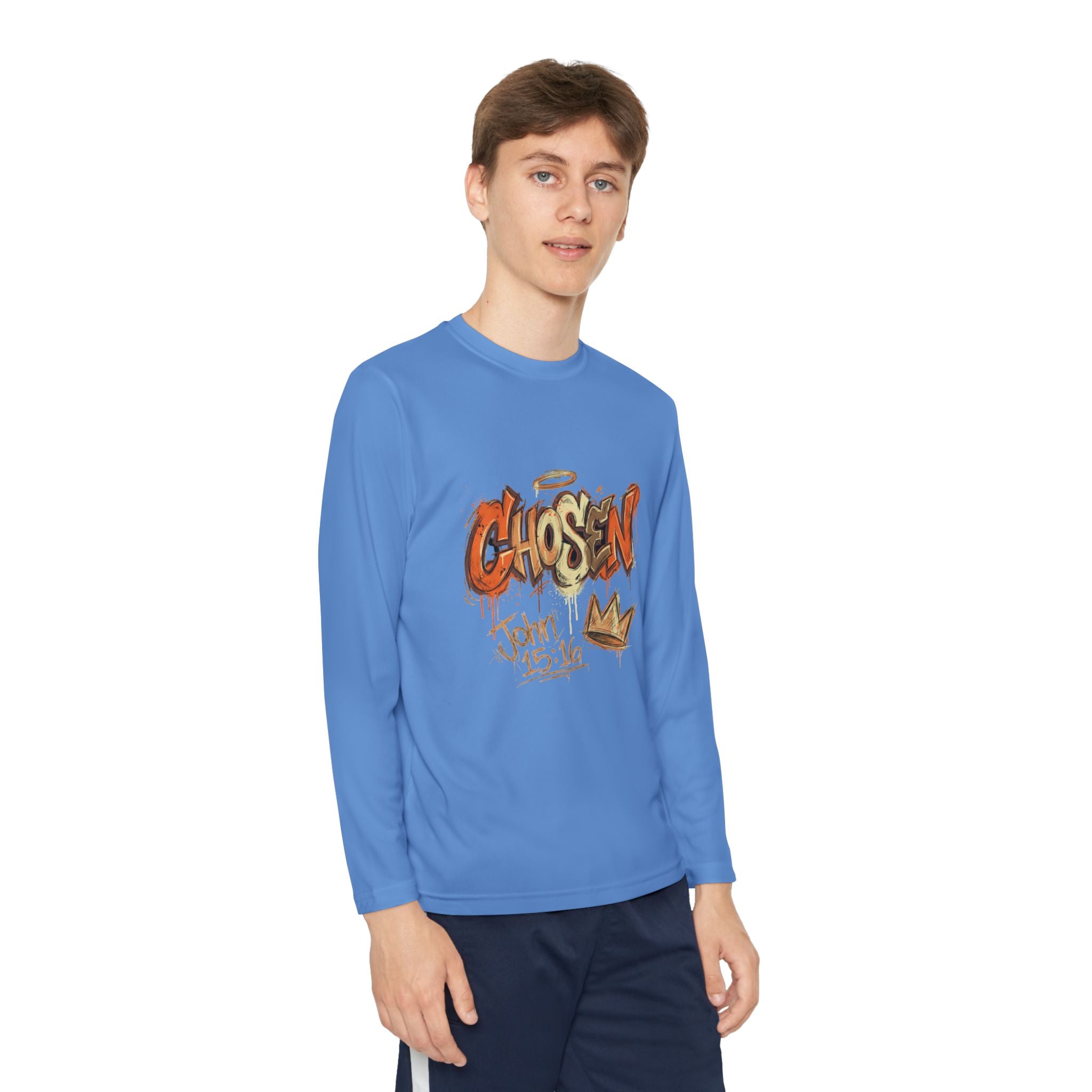 Youth Long Sleeve Tee — "Chosen" Graffiti Christian Shirt (John 15:16)