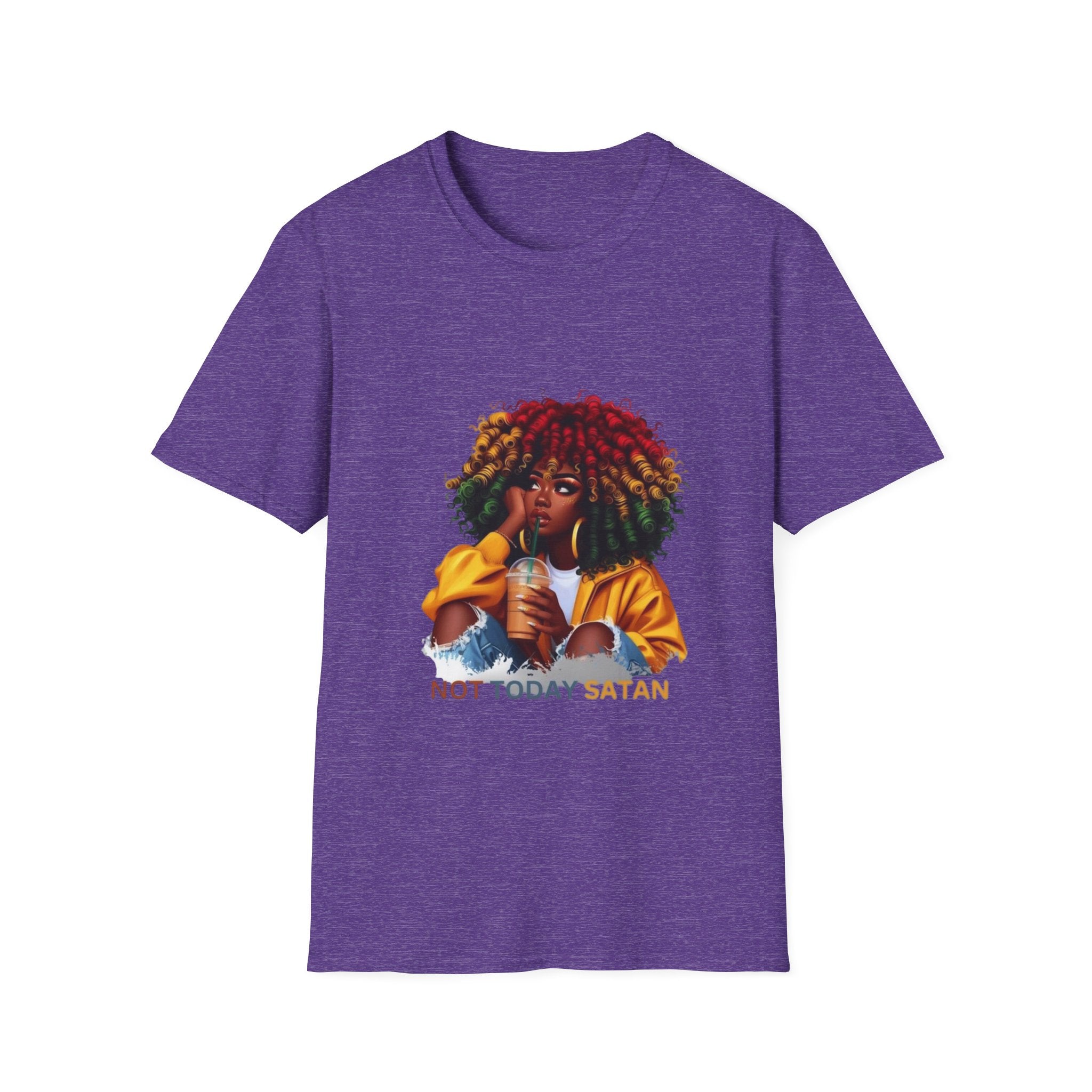 Not Today Satan graphic T-Shirt | Black Girl Magic afro illustration