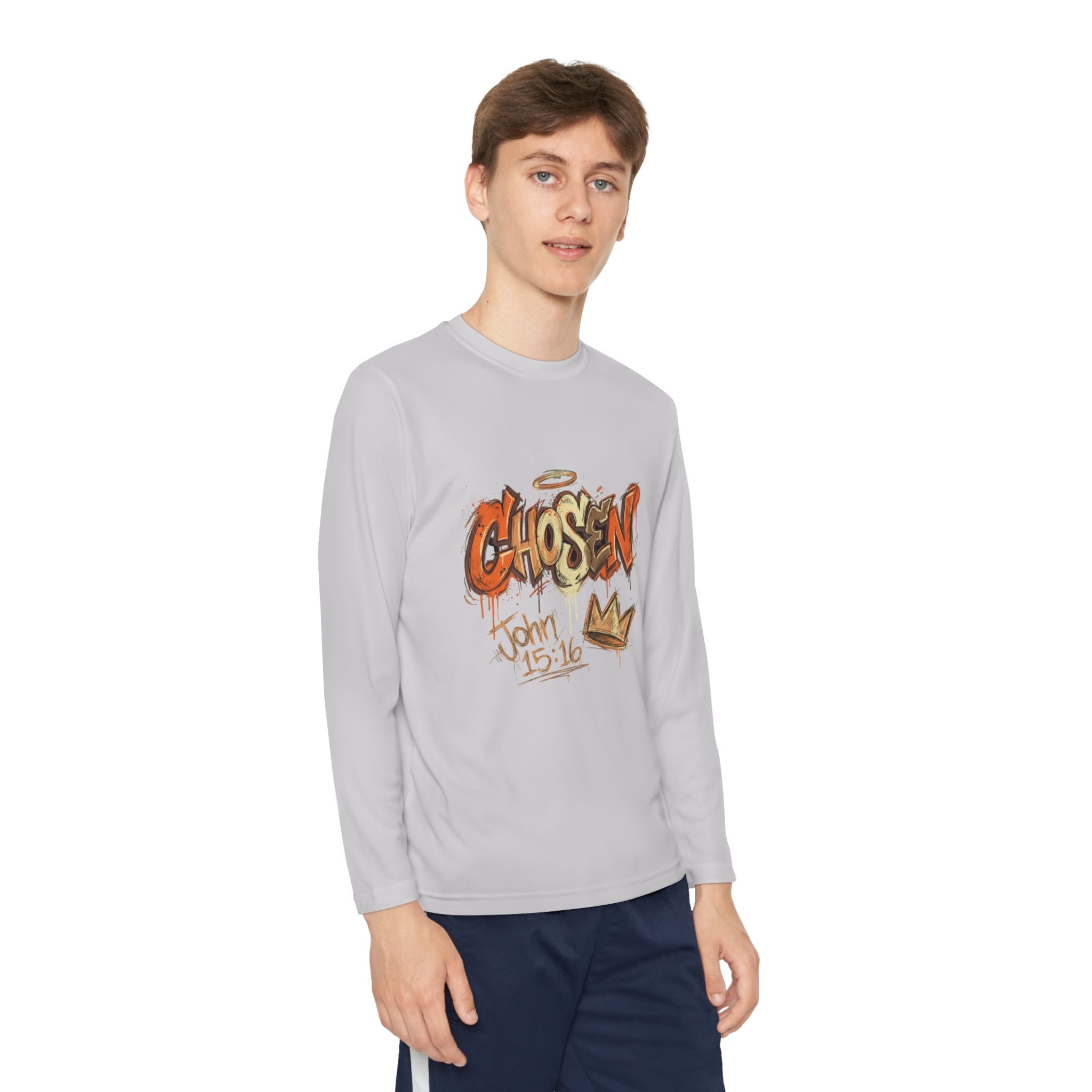 Youth Long Sleeve Tee — "Chosen" Graffiti Christian Shirt (John 15:16)