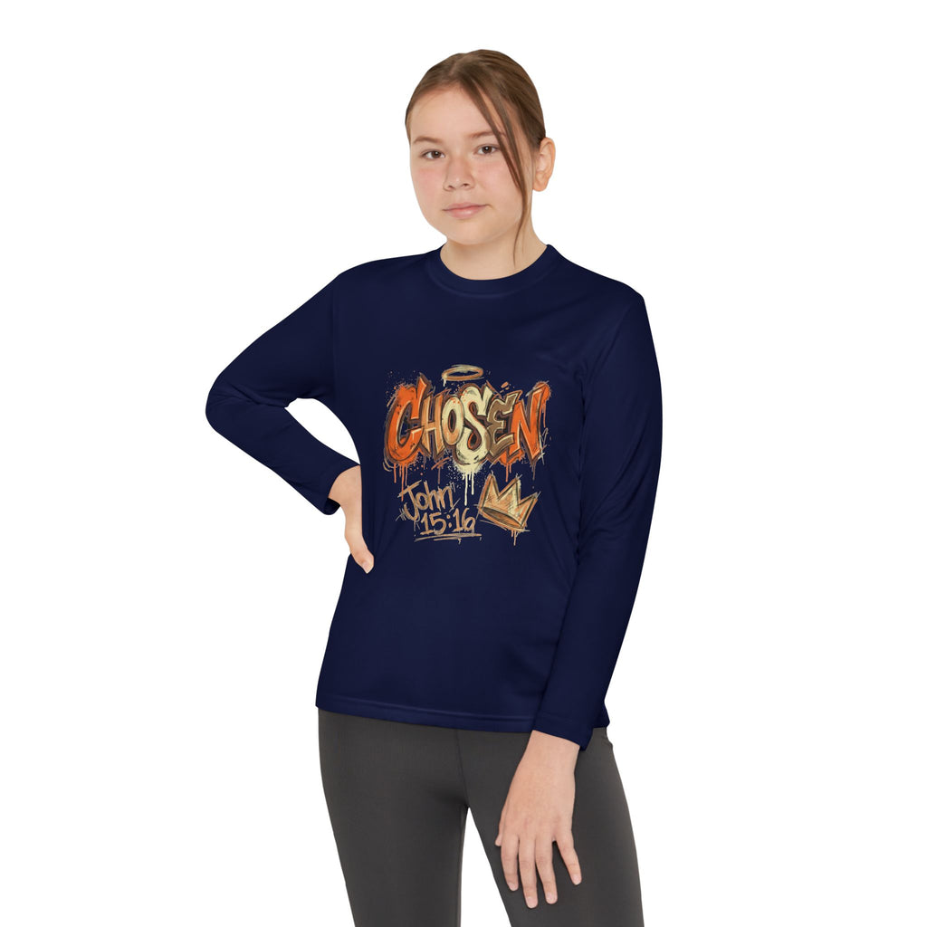 Youth Long Sleeve Tee — "Chosen" Graffiti Christian Shirt (John 15:16)
