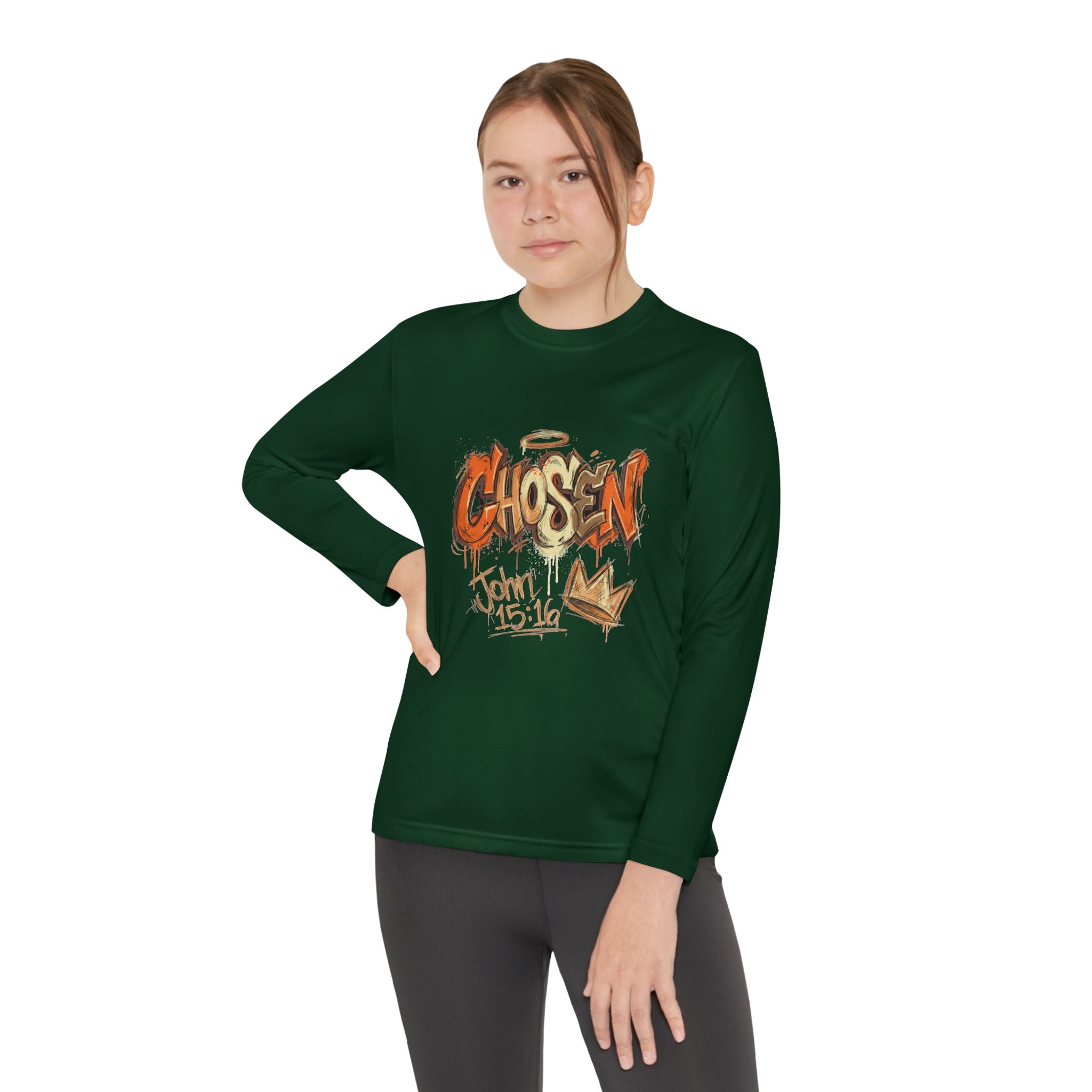 Youth Long Sleeve Tee — "Chosen" Graffiti Christian Shirt (John 15:16)