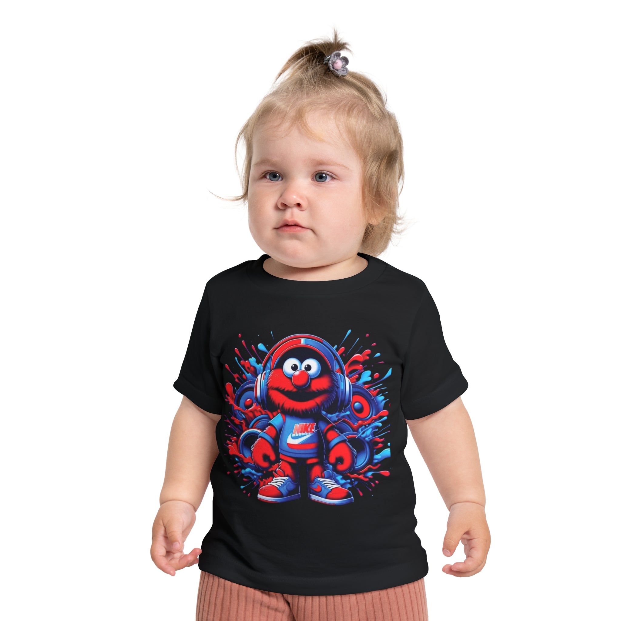 Baby T-Shirt — Cute Red Fuzzy Character DJ Graphic Tee for Infants