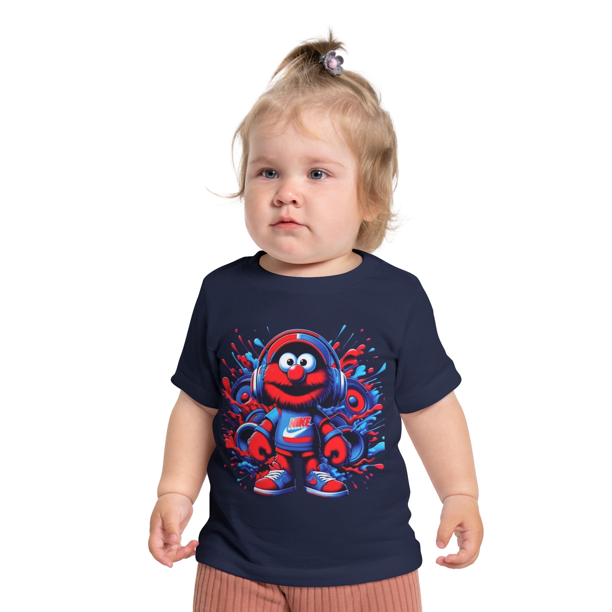 Baby T-Shirt — Cute Red Fuzzy Character DJ Graphic Tee for Infants