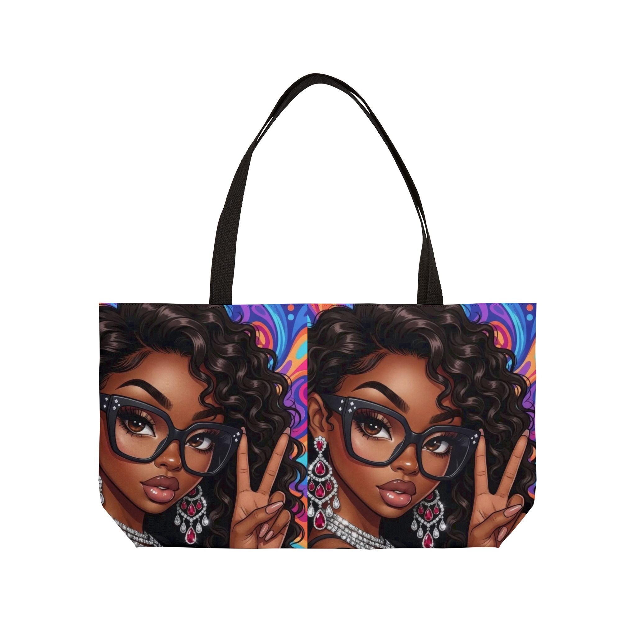 Weekender Tote Bag — Afro Chic Girl Peace Sign Printed Beach & Travel Tote