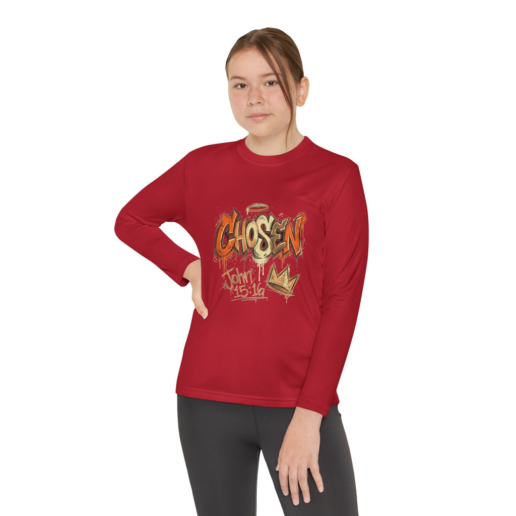 Youth Long Sleeve Tee — "Chosen" Graffiti Christian Shirt (John 15:16)