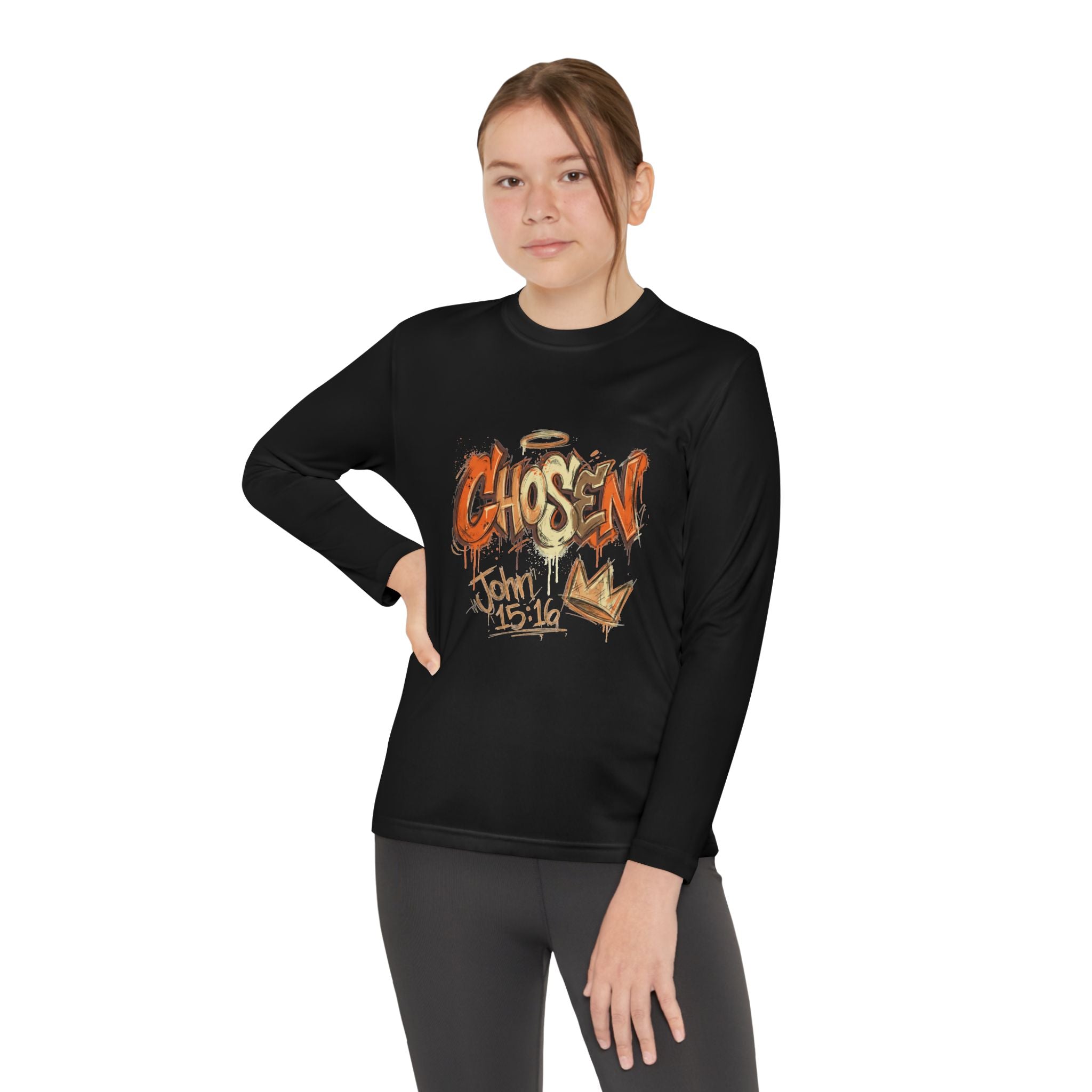 Youth Long Sleeve Tee — "Chosen" Graffiti Christian Shirt (John 15:16)