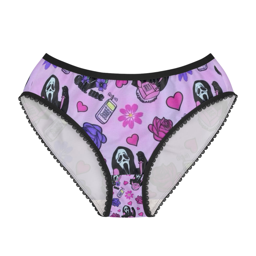 Scream Movie Pattern Women's Briefs — Pink Gothic Floral & Phone Print