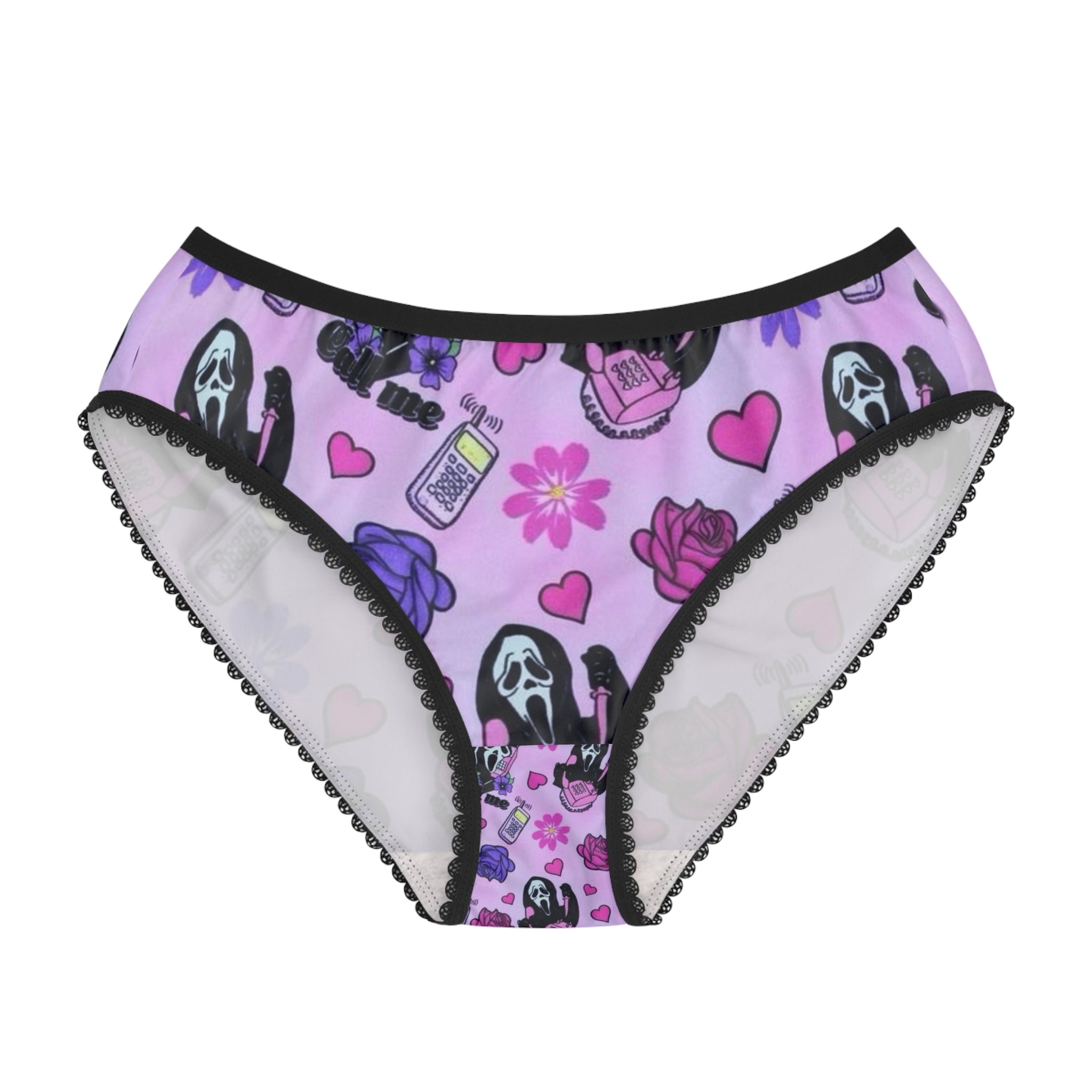 Scream Movie Pattern Women's Briefs — Pink Gothic Floral & Phone Print