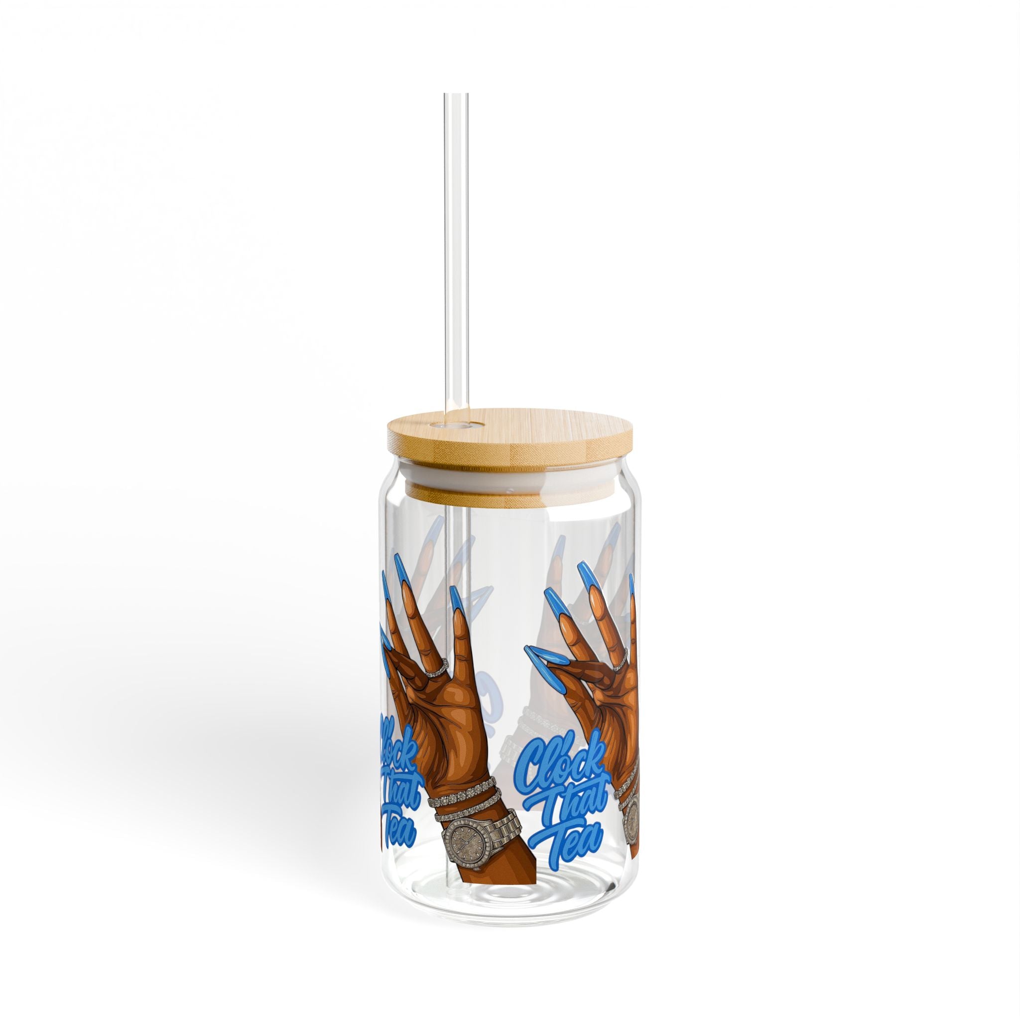 16oz Sipper Glass — 'Check Your Tone' Blue Nails Design