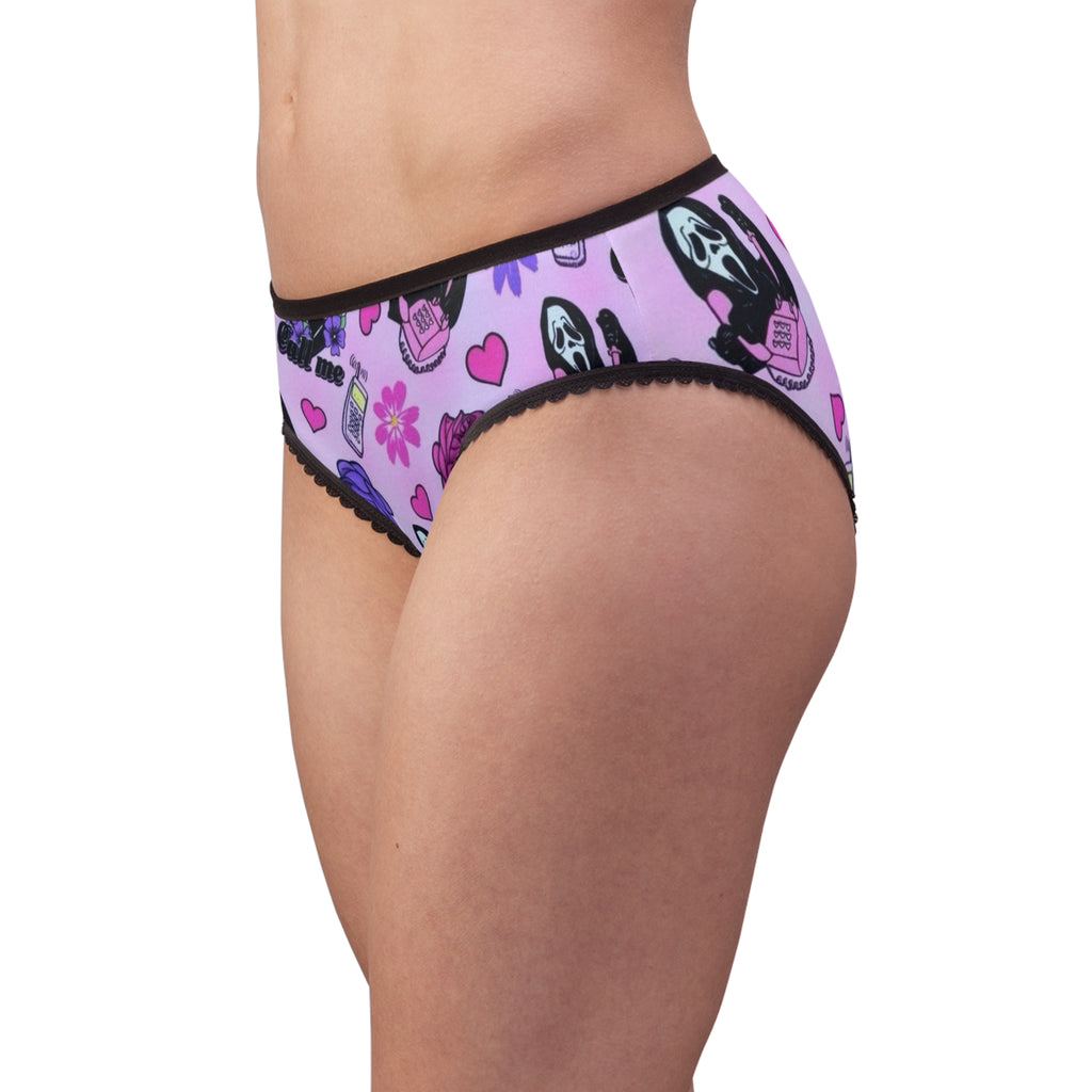 Scream Movie Pattern Women's Briefs — Pink Gothic Floral & Phone Print
