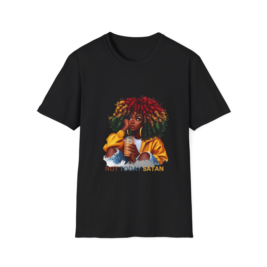 Not Today Satan graphic T-Shirt | Black Girl Magic afro illustration
