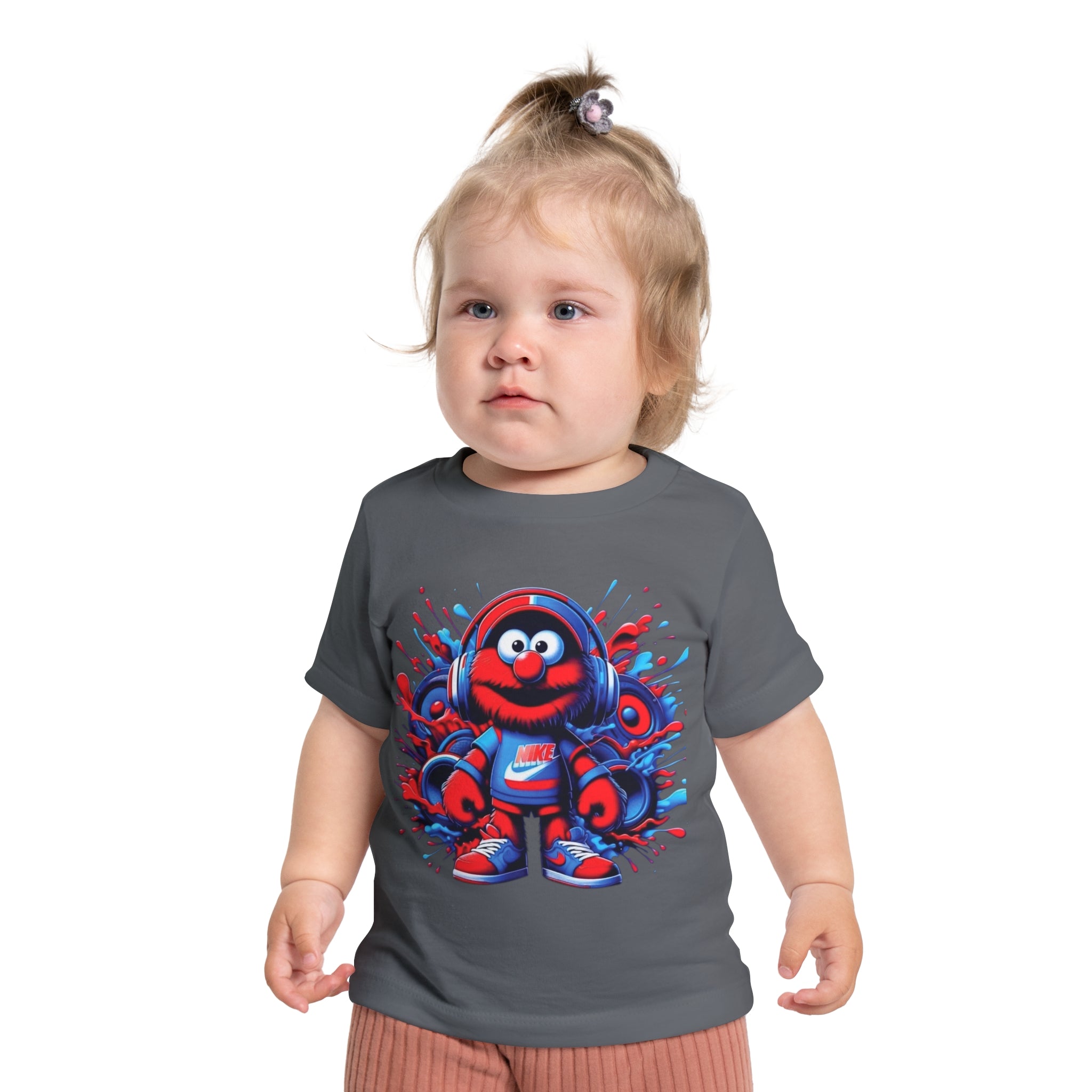 Baby T-Shirt — Cute Red Fuzzy Character DJ Graphic Tee for Infants