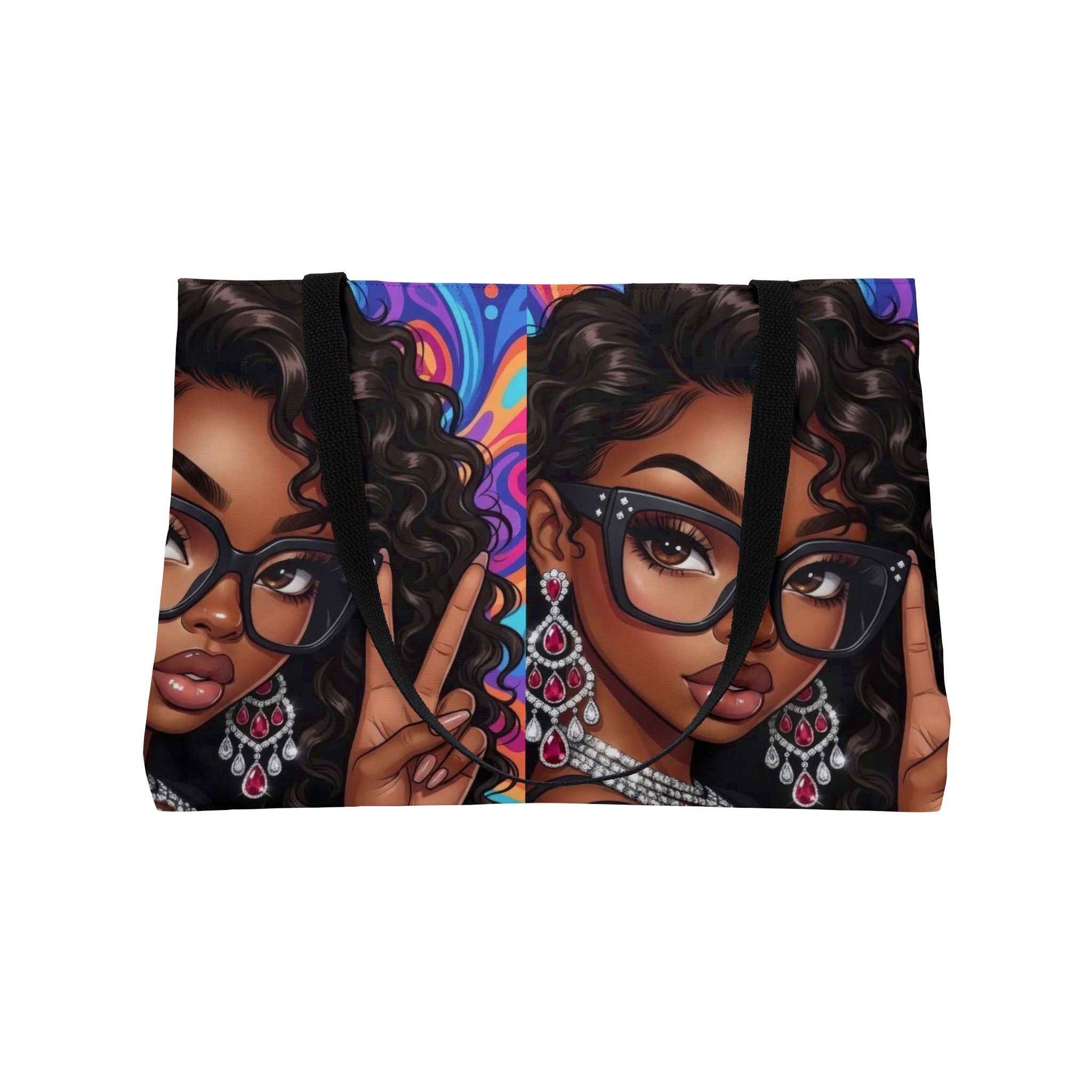 Weekender Tote Bag — Afro Chic Girl Peace Sign Printed Beach & Travel Tote