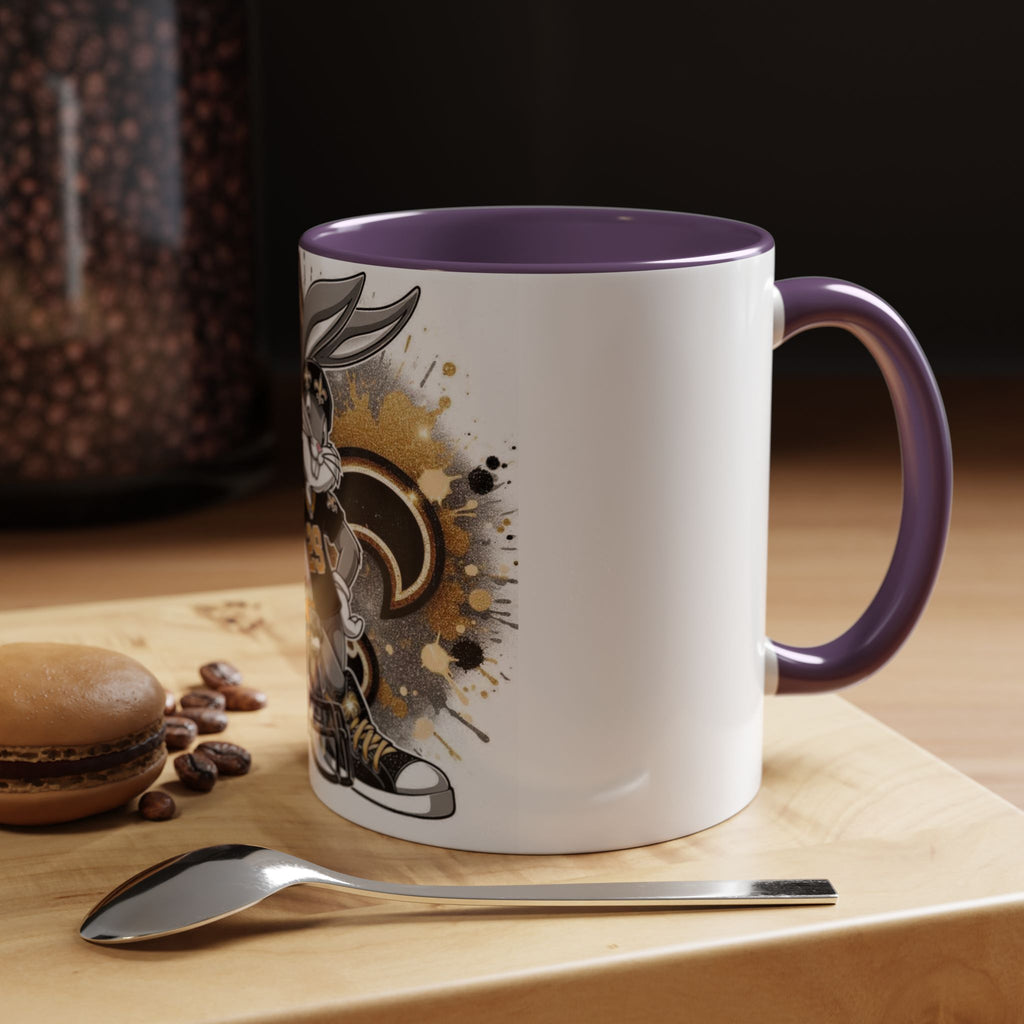 Football Bunny Fan Coffee Mug — Black & Gold Accent 11/15oz