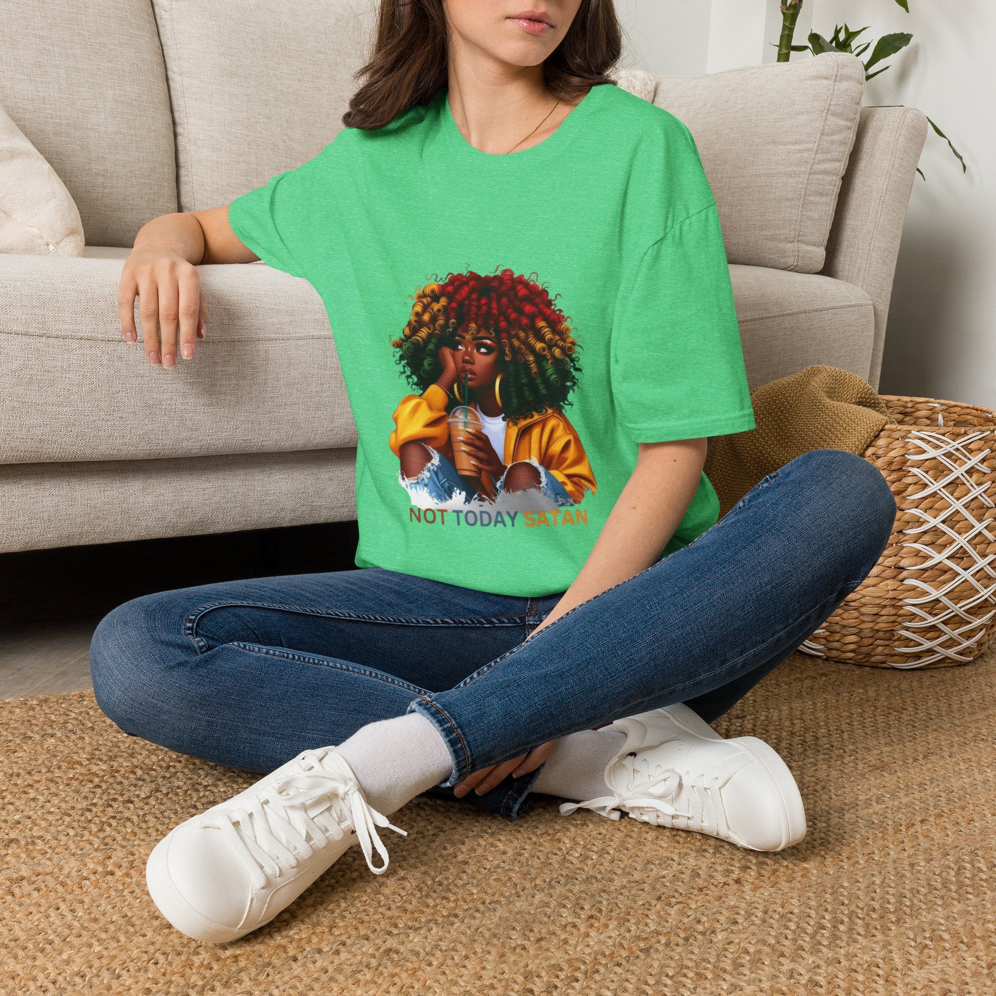 Not Today Satan graphic T-Shirt | Black Girl Magic afro illustration