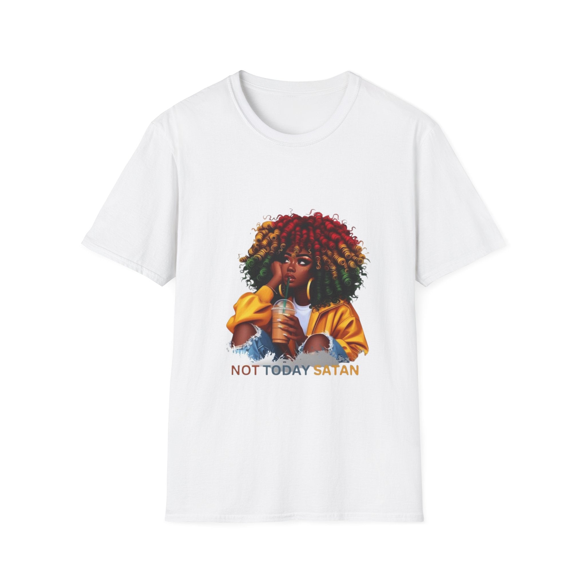 Not Today Satan graphic T-Shirt | Black Girl Magic afro illustration