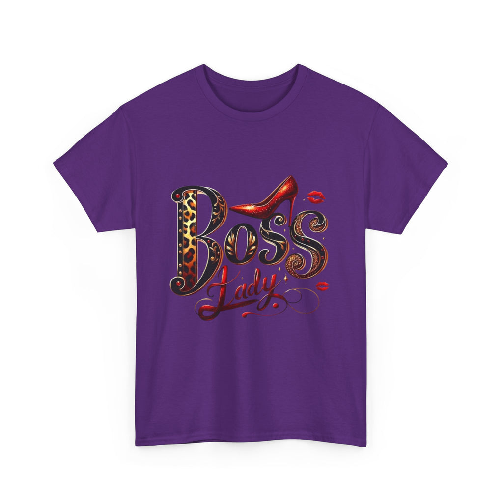 Boss Lady graphic Tee | Leopard print script, red stiletto, lips
