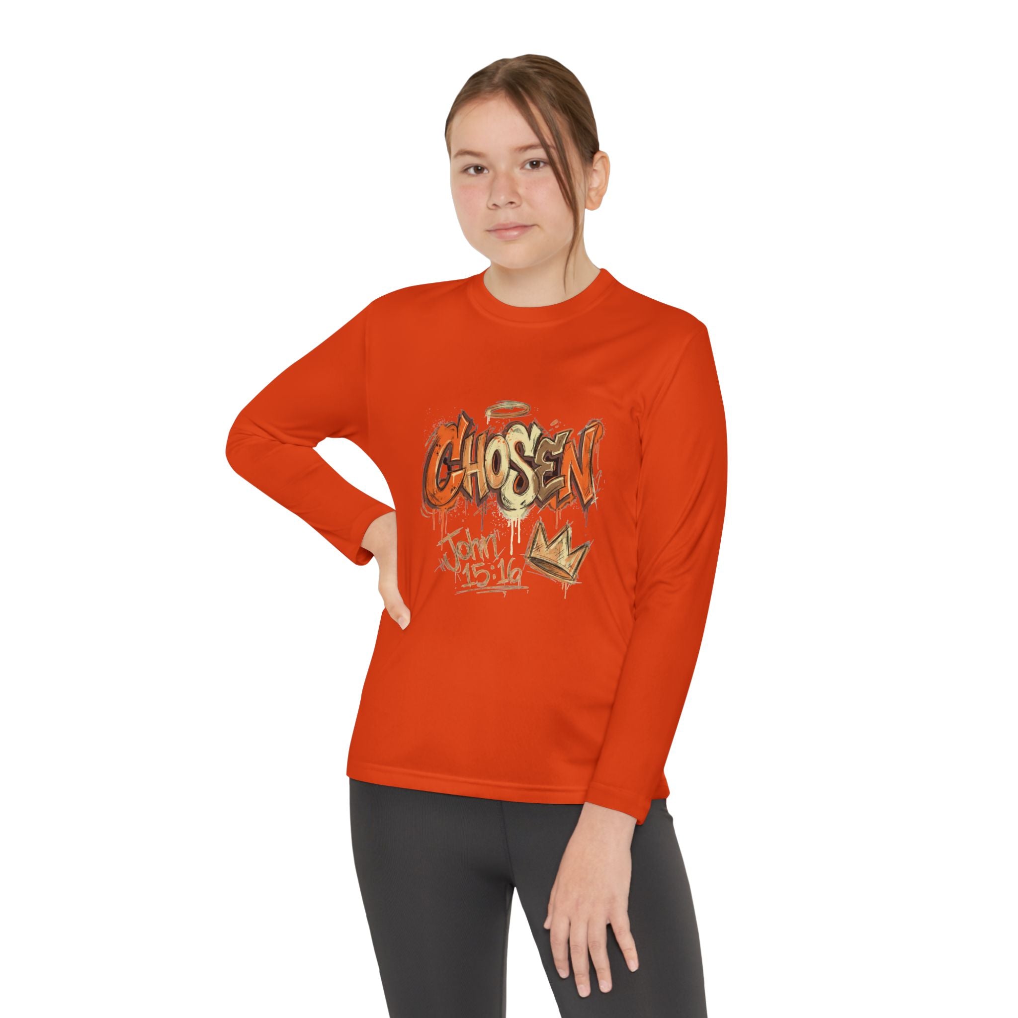 Youth Long Sleeve Tee — "Chosen" Graffiti Christian Shirt (John 15:16)