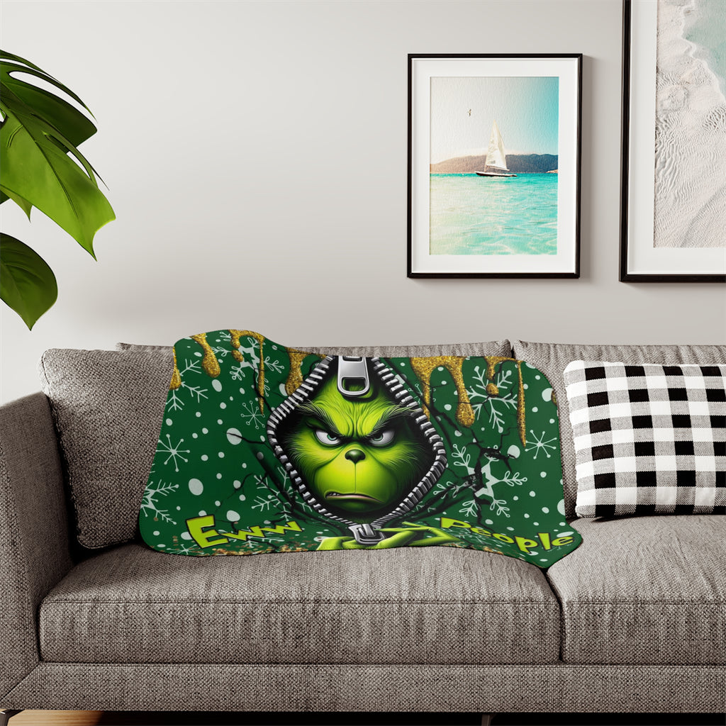 Grinch "Eww People" Sherpa Blanket — Cozy Holiday Anti-Social Throw
