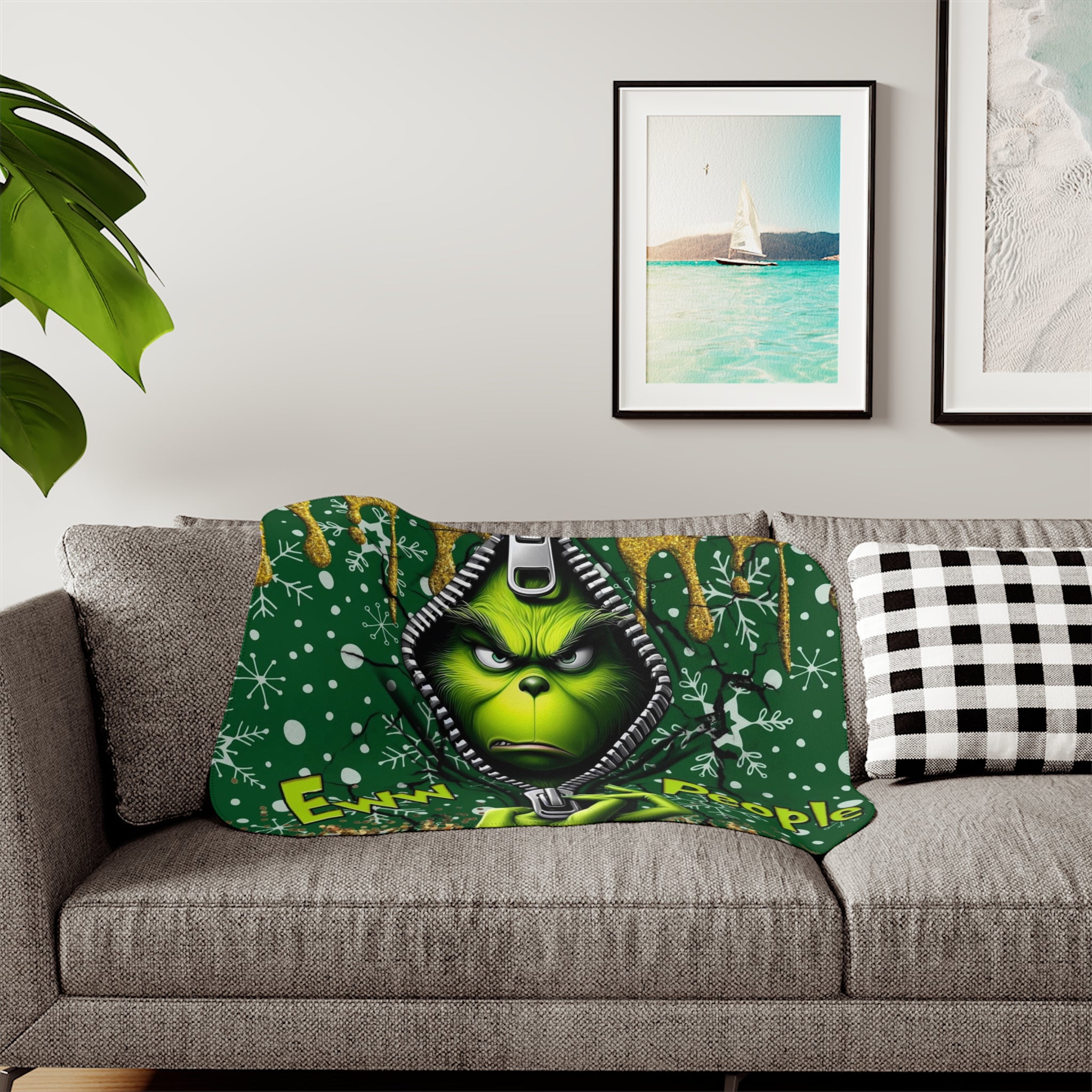 Grinch "Eww People" Sherpa Blanket — Cozy Holiday Anti-Social Throw