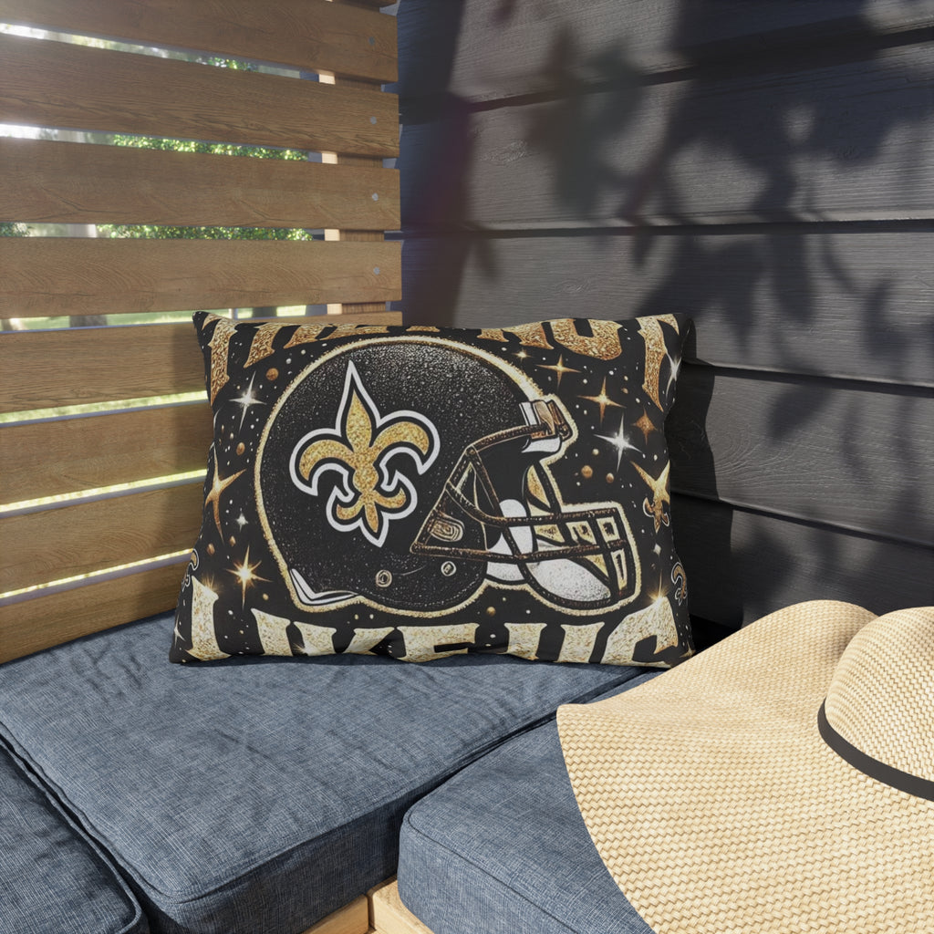 New Orleans Saints Decorative Outdoor Pillow — "They're Not Like Us" Football Helmet Design